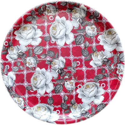 Lashuma Tablett Wildrose, Kunststoff, (1-tlg., 40 cm), Rot weißes Gläsertablett Melamin für Küche