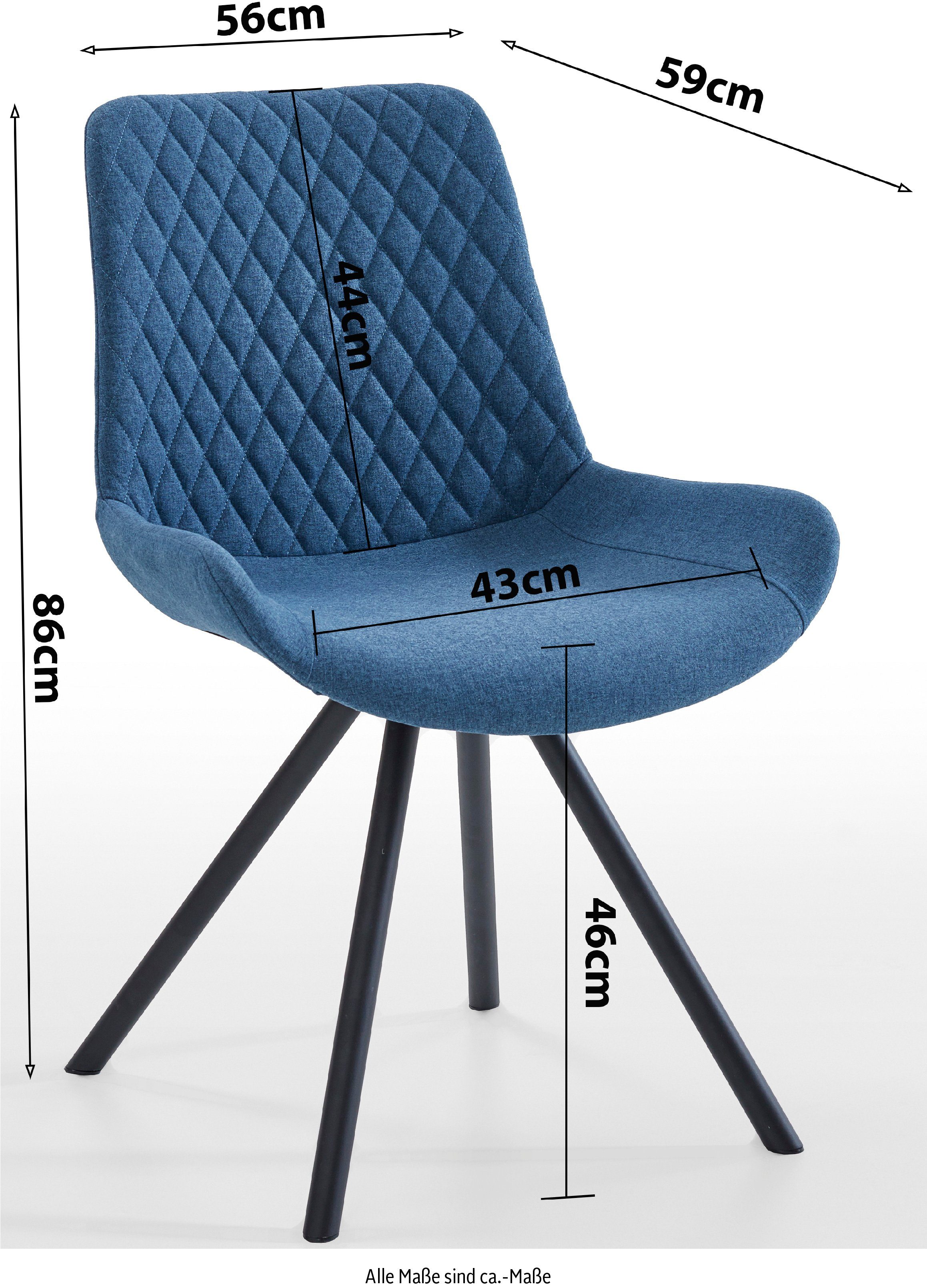 Sitzhöhe: Esszimmerstuhl 2er cm Meran gesteppte Sitzfläche, 46 blau INTER-FURN Metallbeine, (Set, Set, 2 blau Polyester, | St),