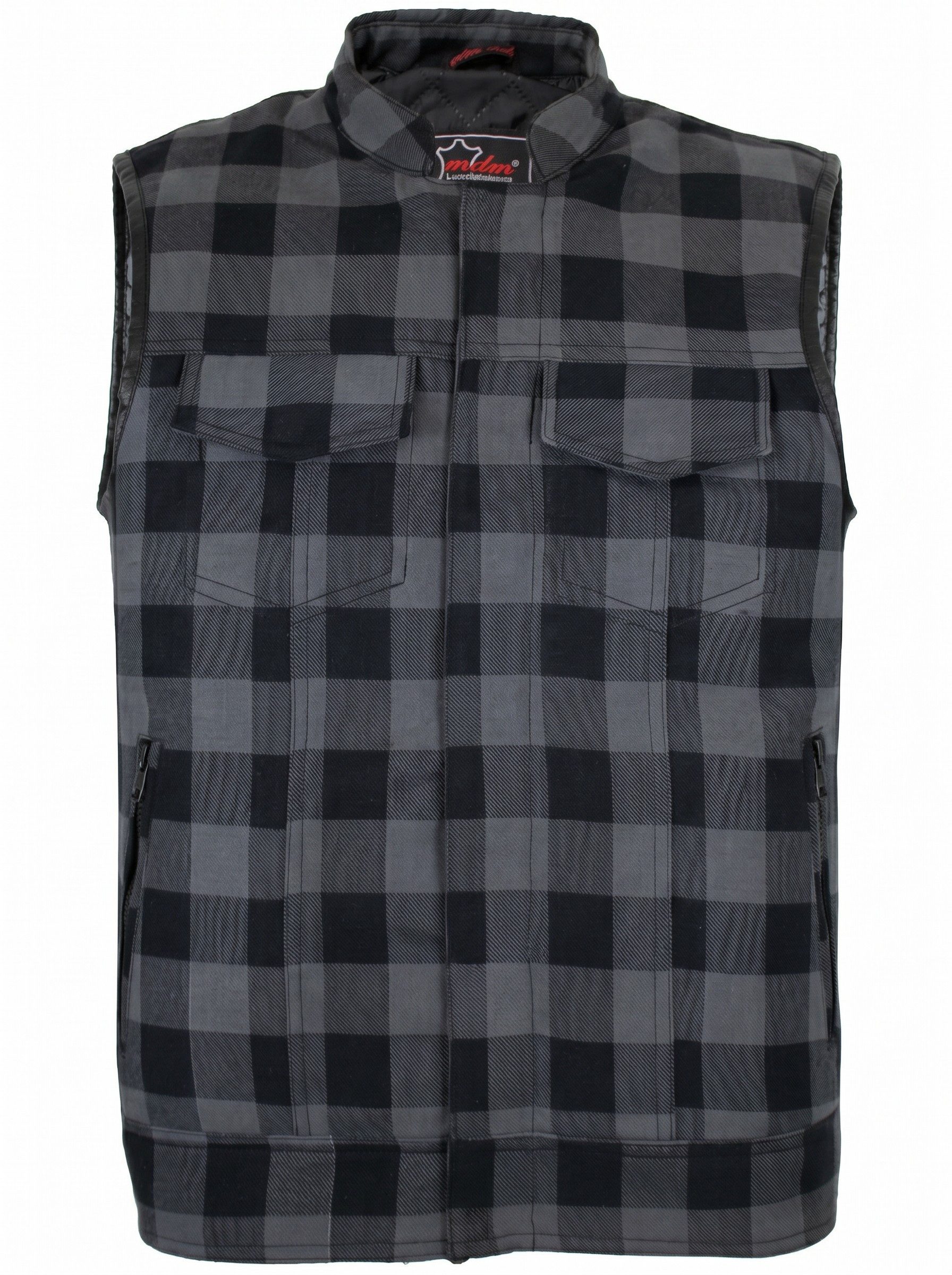 MDM Karoweste Herren Holzfäller Weste kariert Lumberjack Textilweste (Karierte Herren Lumberjack Bikerweste im Holzfäller-Look) leichte Karierte Bikerweste im Holzfäller-Look mit 6 Taschen