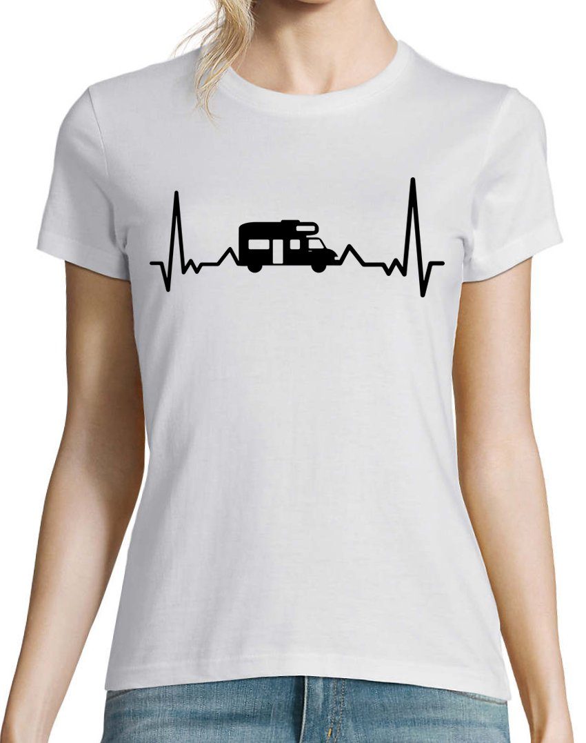 Youth Designz T-Shirt Shirt Weiß Herzschlag Frontprint Capming mit Camping Damen lustigem