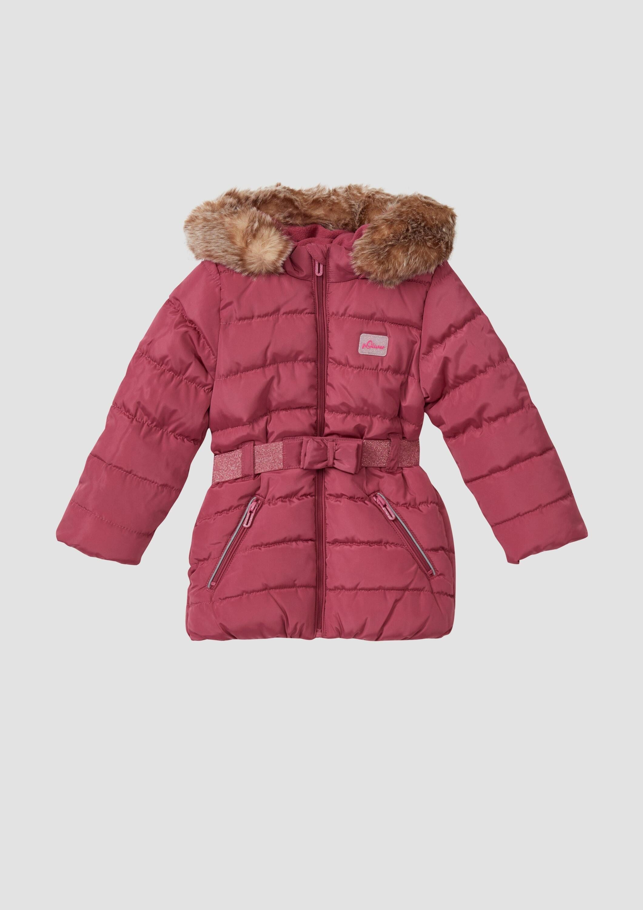 s.Oliver Wintermantel Outdoor-Mantel Wattierter Mantel mit Glitzergürtel und abnehmbarer Kapuze
