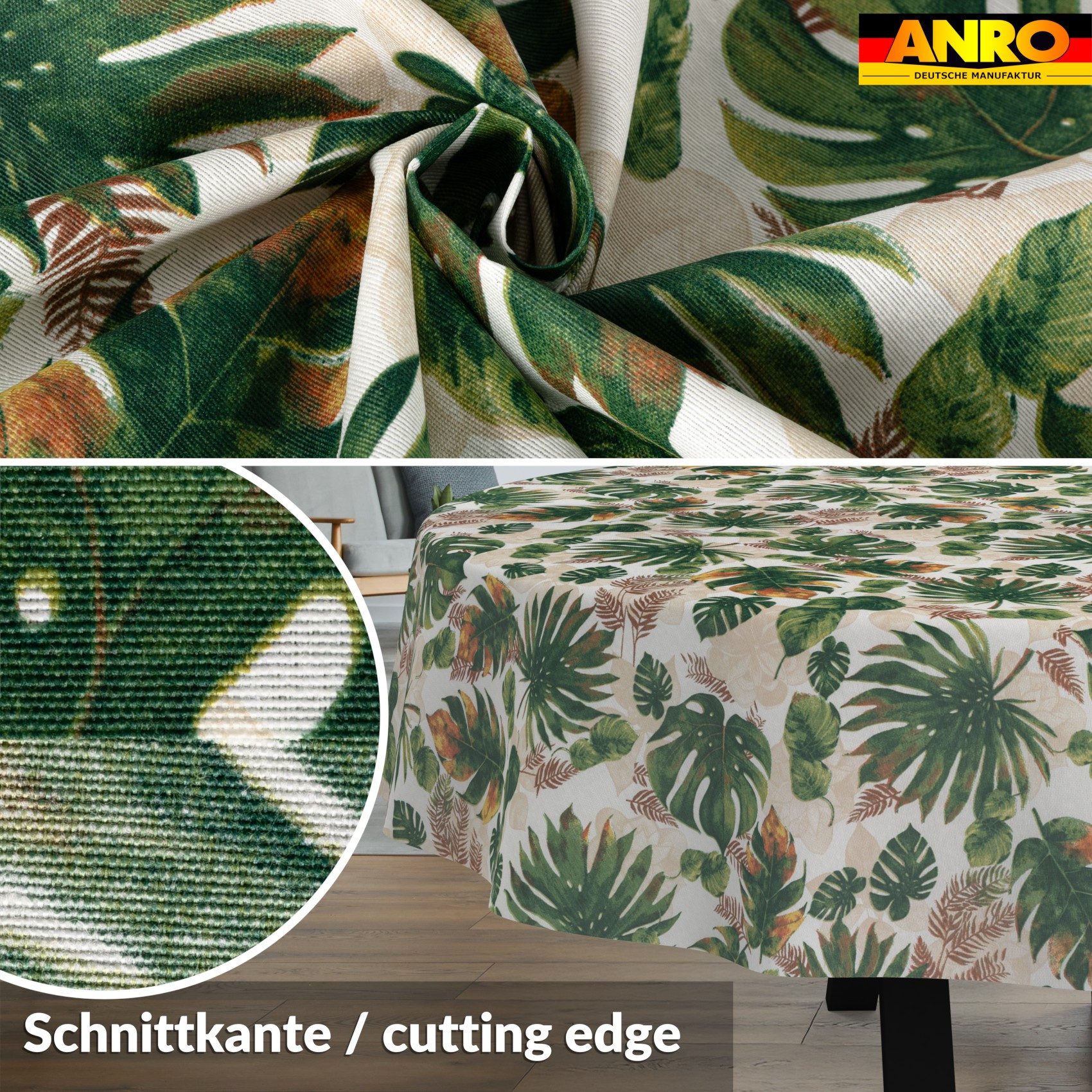 ANRO Tischdecke abwaschbar Tischtuch Baumwolle Polyester wasserabweisend (Einzelstück 1-tlg), Schmutzabweisend Aquarell Dunkelgrün Oval 160x140cm