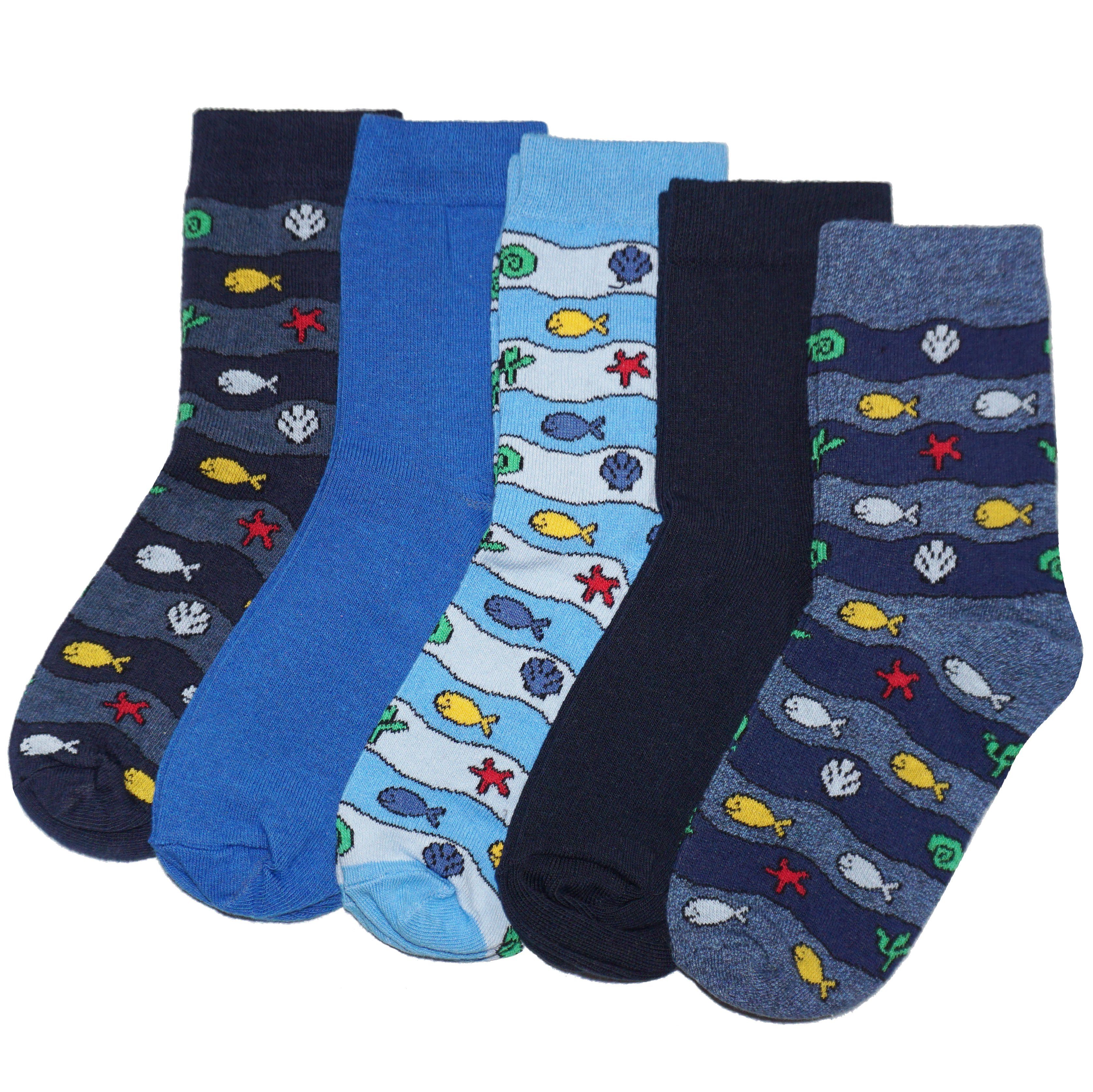 Basicsocken Kinder Socken 5-er Pack für Jungs >>Meereswelt<< aus Baumwolle