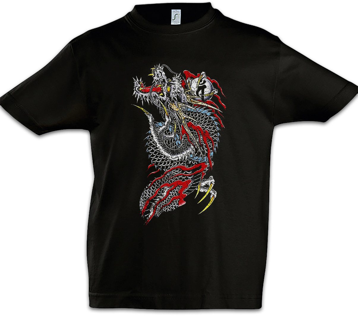Print-Shirt Yak Dragon Kinder T-Shirt Drache Samurai Warrior Way Tattoo Banzai