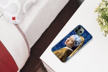 MuchoWow Handyhülle Mädchen mit Perlenohrring - Delfter Porzellan - Vermeer - Blumen -, Handyhülle Apple iPhone 11 Pro Max, Smartphone-Bumper, Print, Handy