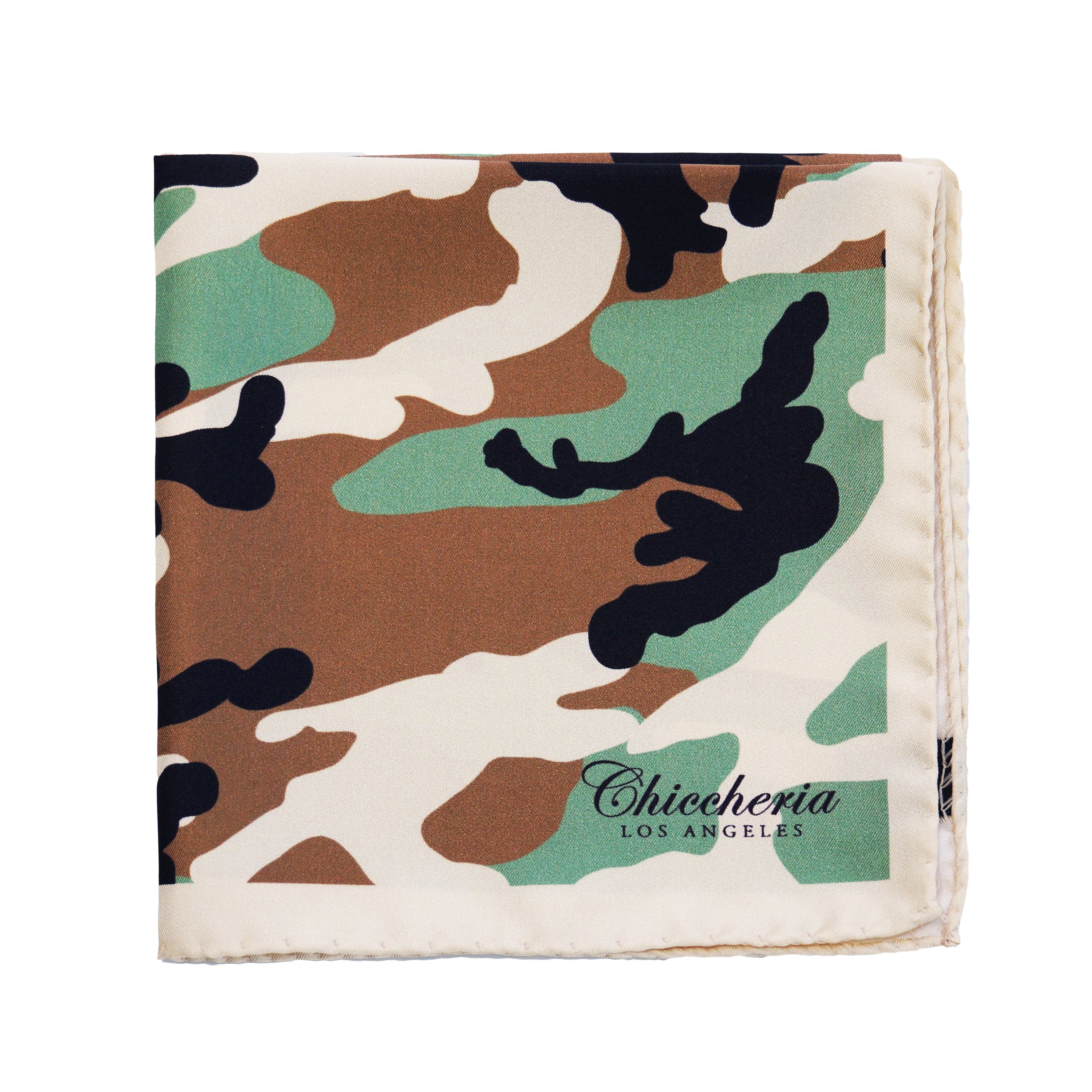 Chiccheria Brand Einstecktuch CAMO, Made in Italy, Camouflage, 100% Seide Beige