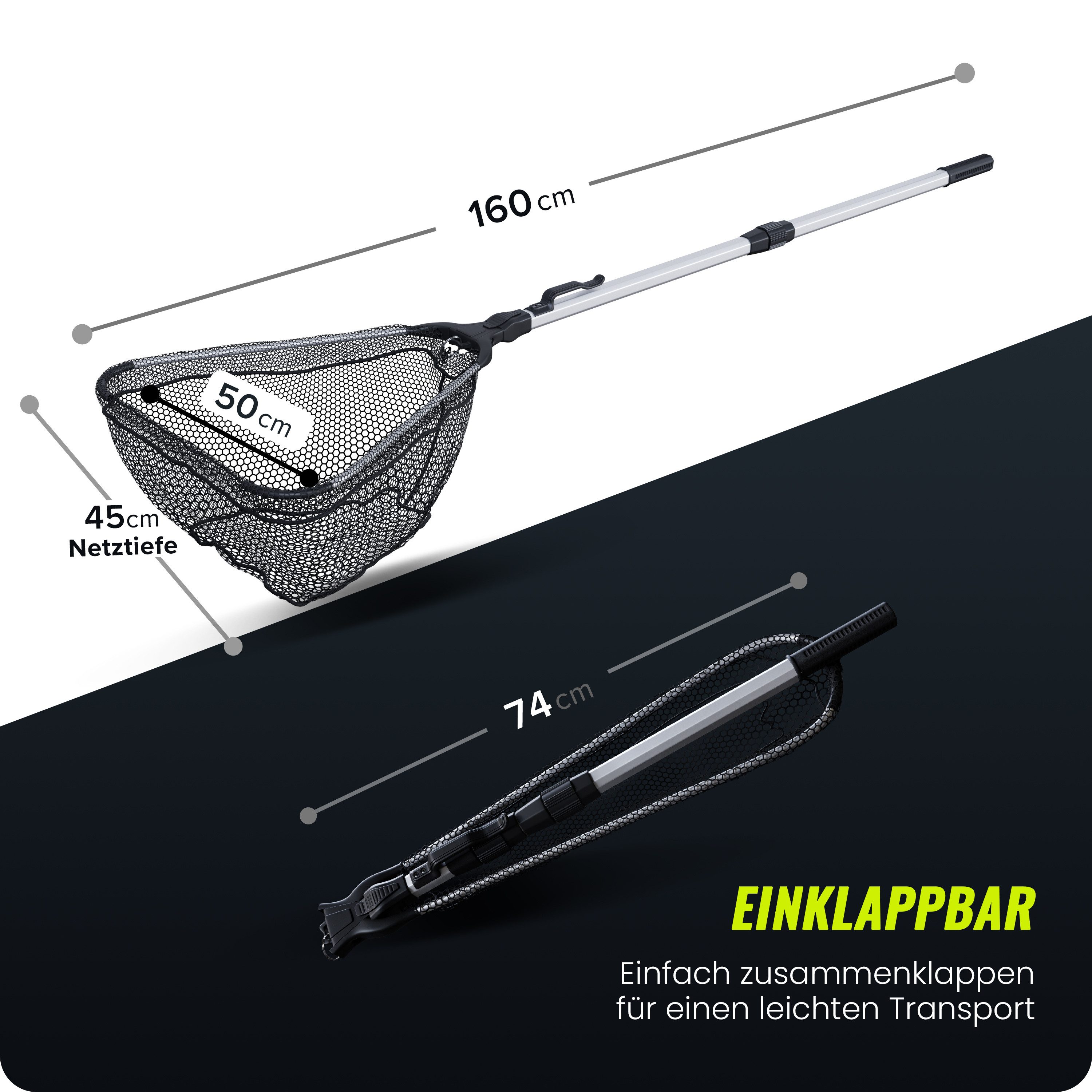 Paradox Fishing Angelkescher gummiert 1,6m/2,1m mit Tasche (1-St), klappbar