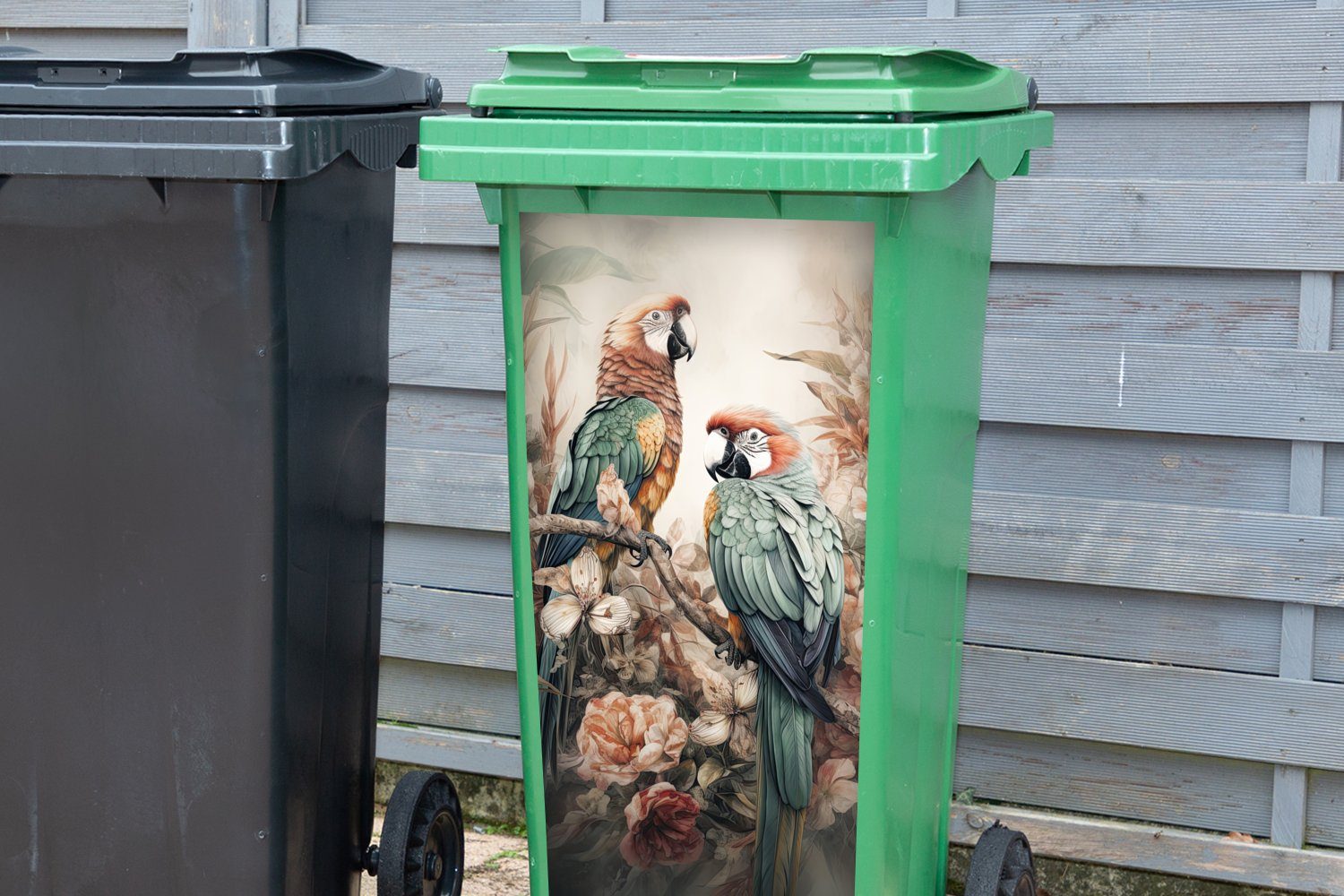 Mülltonne, Sticker, Vögel Natur Abfalbehälter Container, (1 Papageien MuchoWow - Blumen Wandsticker Mülleimer-aufkleber, - St), -
