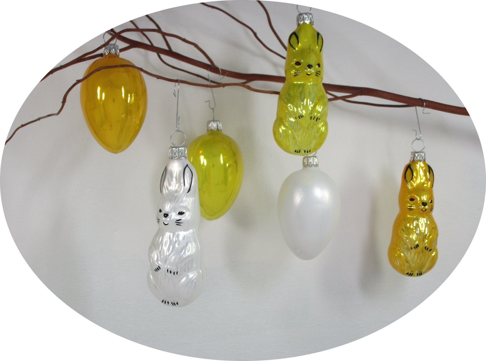 Nostalgie Christbaumschmuck Thüringen Osterfigur Ostereier und Osterhasen Mix (gemischtes Set, 6 tlg)