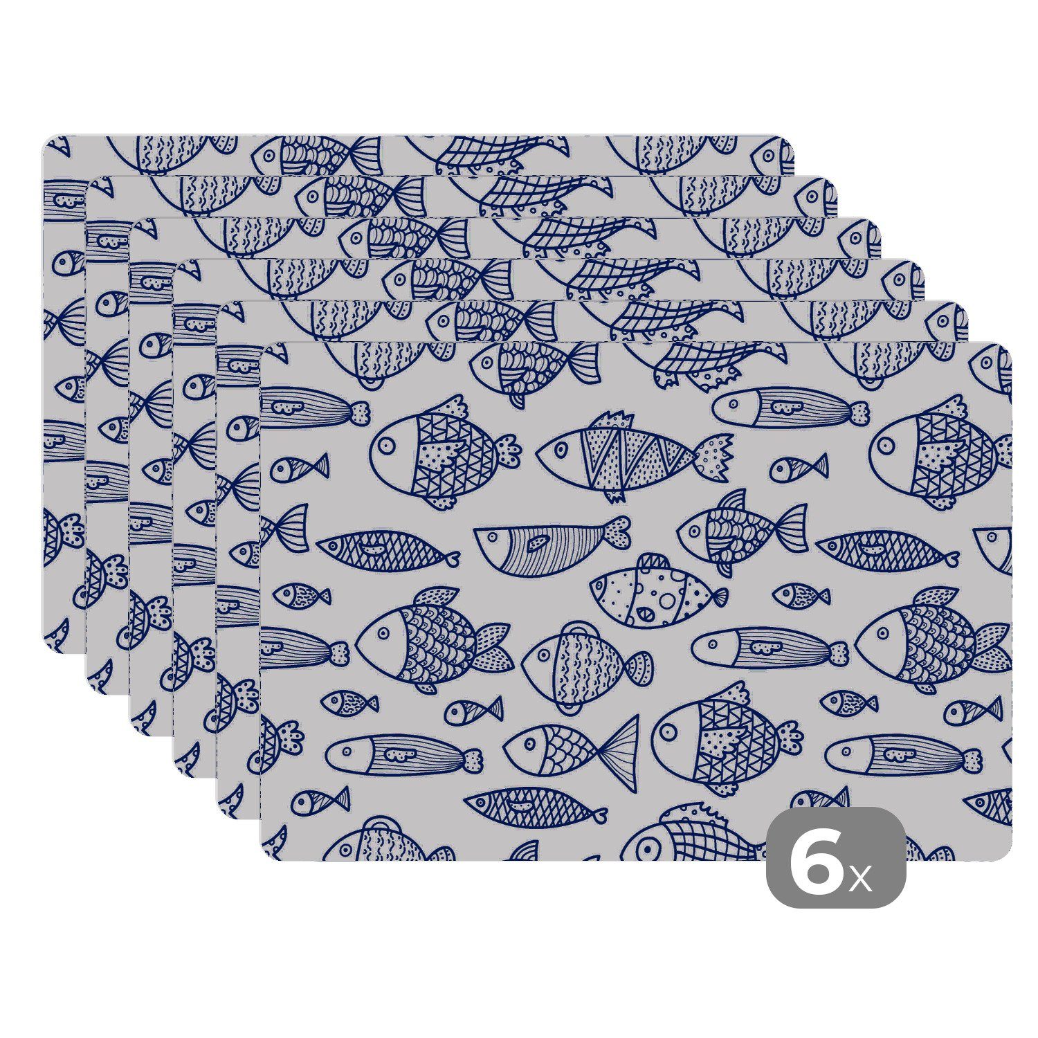 MuchoWow Platzset Fisch - Skandinavien - Muster, (6-St), Platzsets, Tischset, Abwaschbar, Tischsets, Platzdeckchen