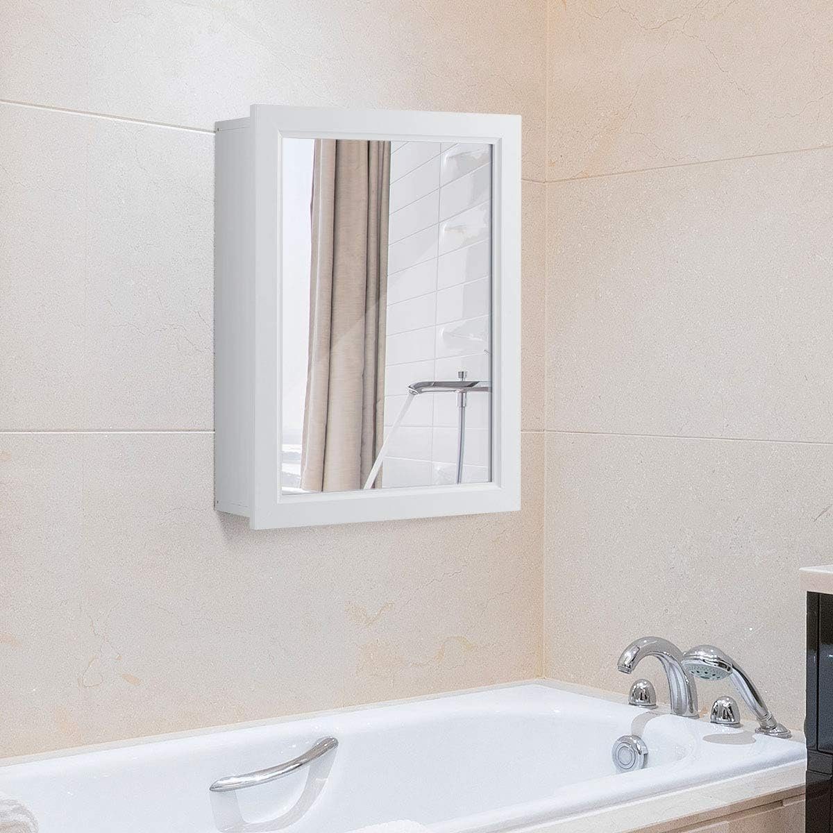 KOMFOTTEU Badschrank aus Spiegelschrank mit Holz 2 Ablagen,