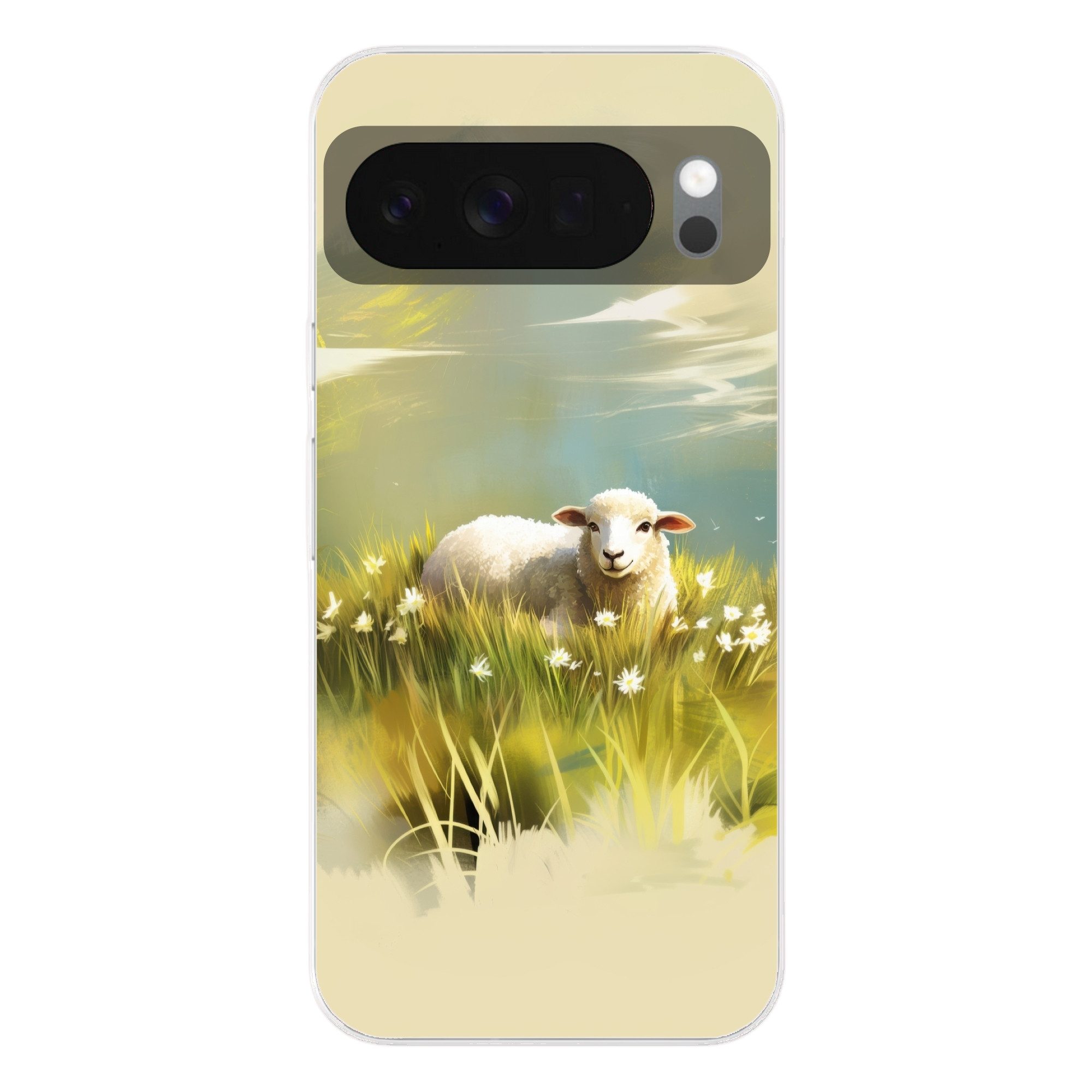 MuchoWow Handyhülle für Google Pixel 10 Schafe - Wiese - Grün, Phone Case, Silikon, Schutzhülle Dünn