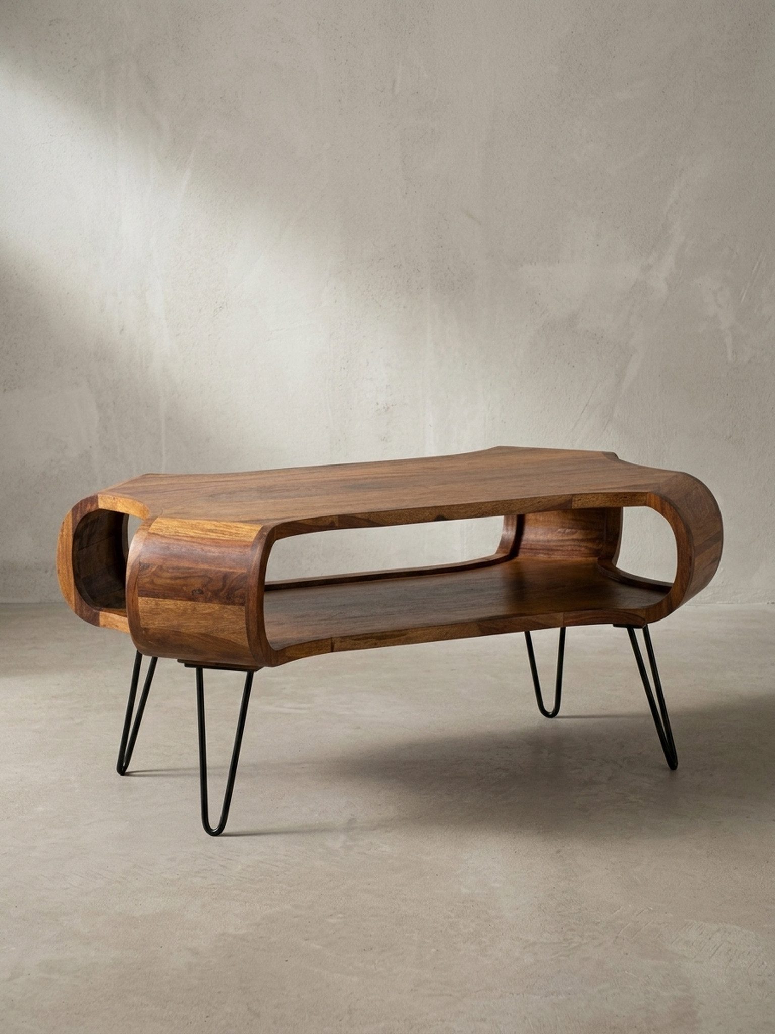 KADIMA DESIGN Couchtisch Couchtisch 100x60x47 cm Massivholz Metall Sofatisch Design (Tisch Wohnzimmer mit Haarnadelbeine), Wohnzimmertisch Rechteckig mit Stauraum, Kaffeetisch Massiv, Großer