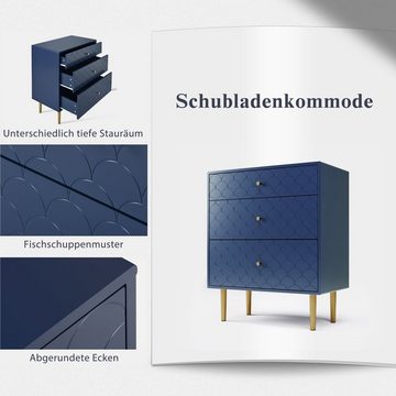 Flieks Kommode (mit 3 Schubladen), Sideboard Fischschuppenmuster 75*40*89cm Marineblau