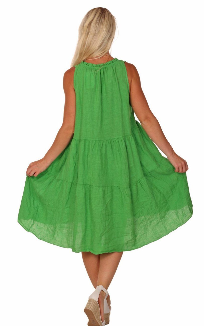 Stehkragen ärmellos mit Charis Grün Sommerkleid Leinenkleid Moda