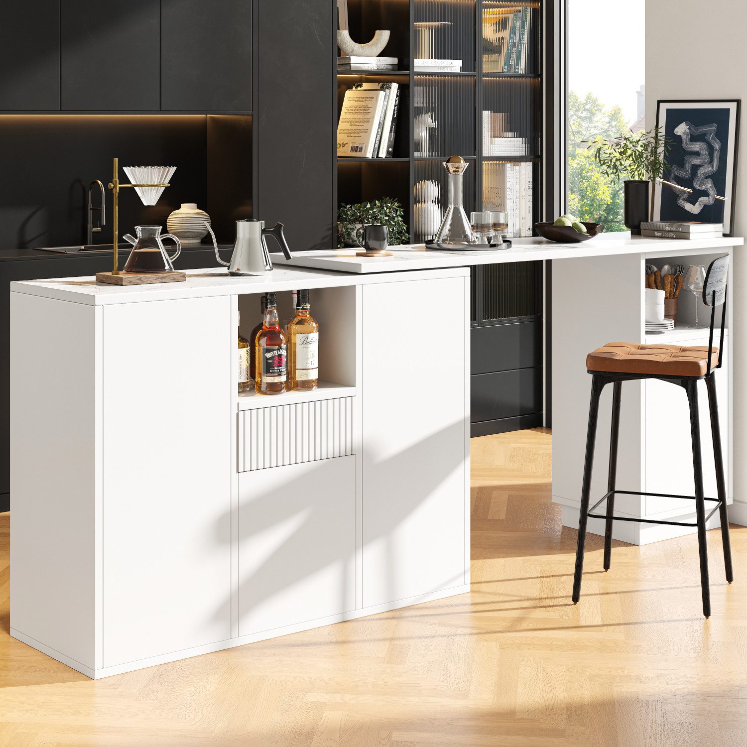Flieks Bartisch 360° drehbar Essbar(90–198,5x30x75 cm) günstig online kaufen