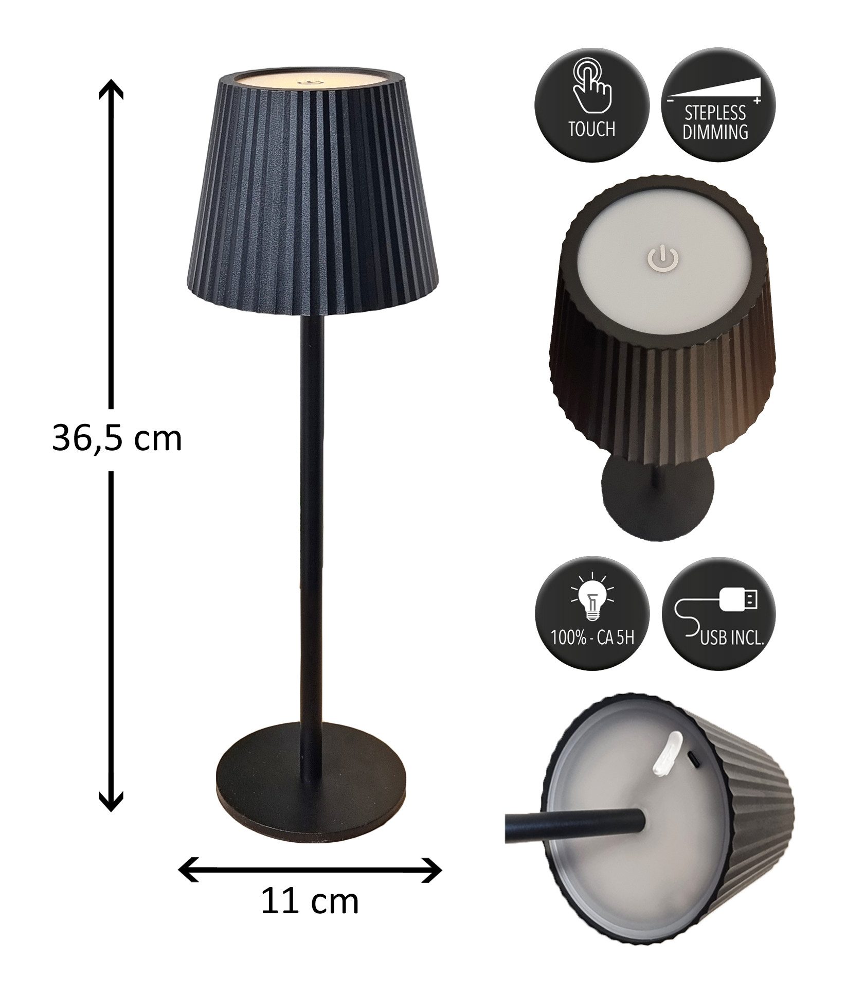 Coen Bakker Deco BV LED Außen-Tischleuchte Touch Tischlampe Dimmbar Akku In-/Outdoor IP44, Touch-Funktion, LED fest verbaut, Kaltweiß, Warmweiß, Tageslichtweiß – Bild 3 von 5