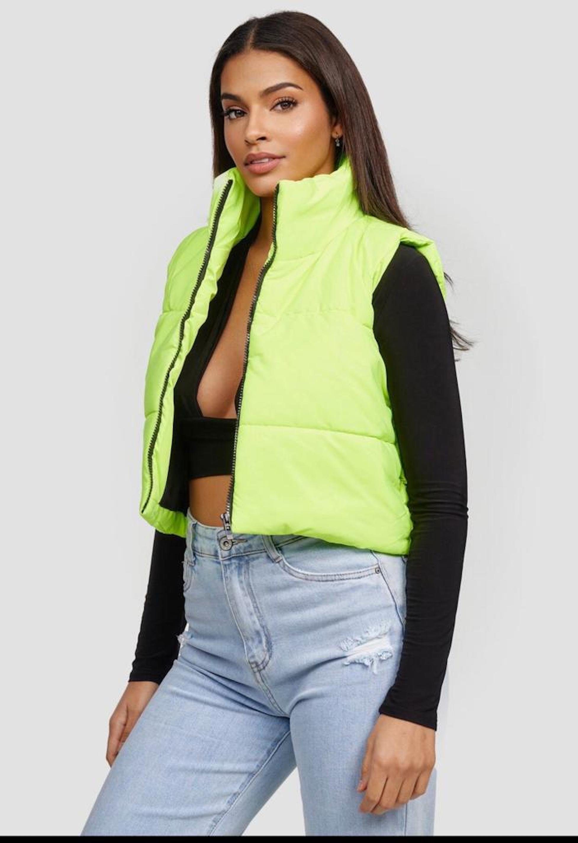 Worldclassca Steppweste Worldclassca STEPPWESTE KURZ HOHEM KRAGEN LEICHT OUTDOOR CROP S-L Gelbneon