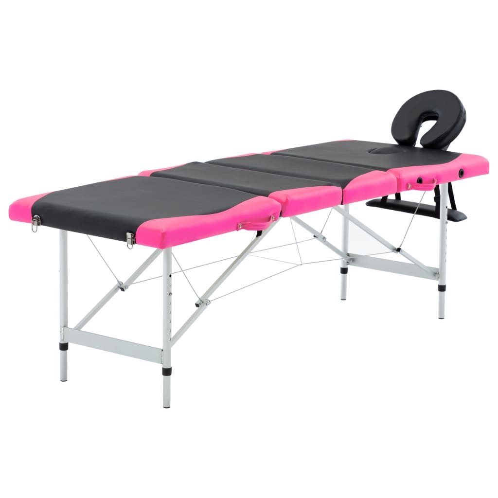 vidaXL Massageliege Massageliege Klappbar 4-Zonen Aluminiumgestell Schwarz und Rosa