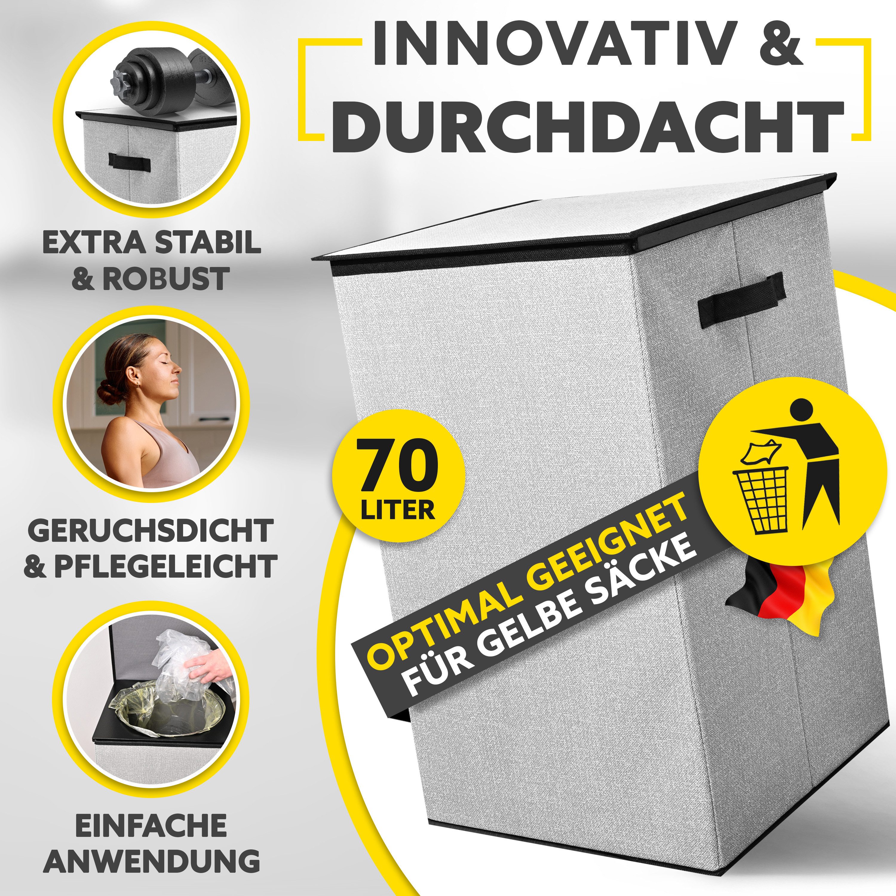 HANDFILL Flaschensammler Wäschekorb & Müllsackständer 70L Gelber Sack mit D günstig online kaufen