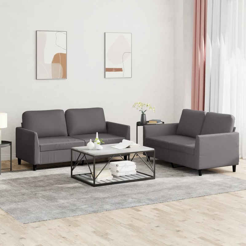 vidaXL Sofa 2-tlg. Sofagarnitur mit Kissen Grau Kunstleder