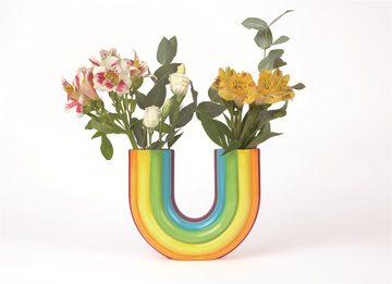 DOIY Dekovase Rainbow Vase Regenbogen Doppelvase (Keramik, 1 St., handbemalt), farbenfroh bunt, ca. 7 x 16,5 x 20 cm