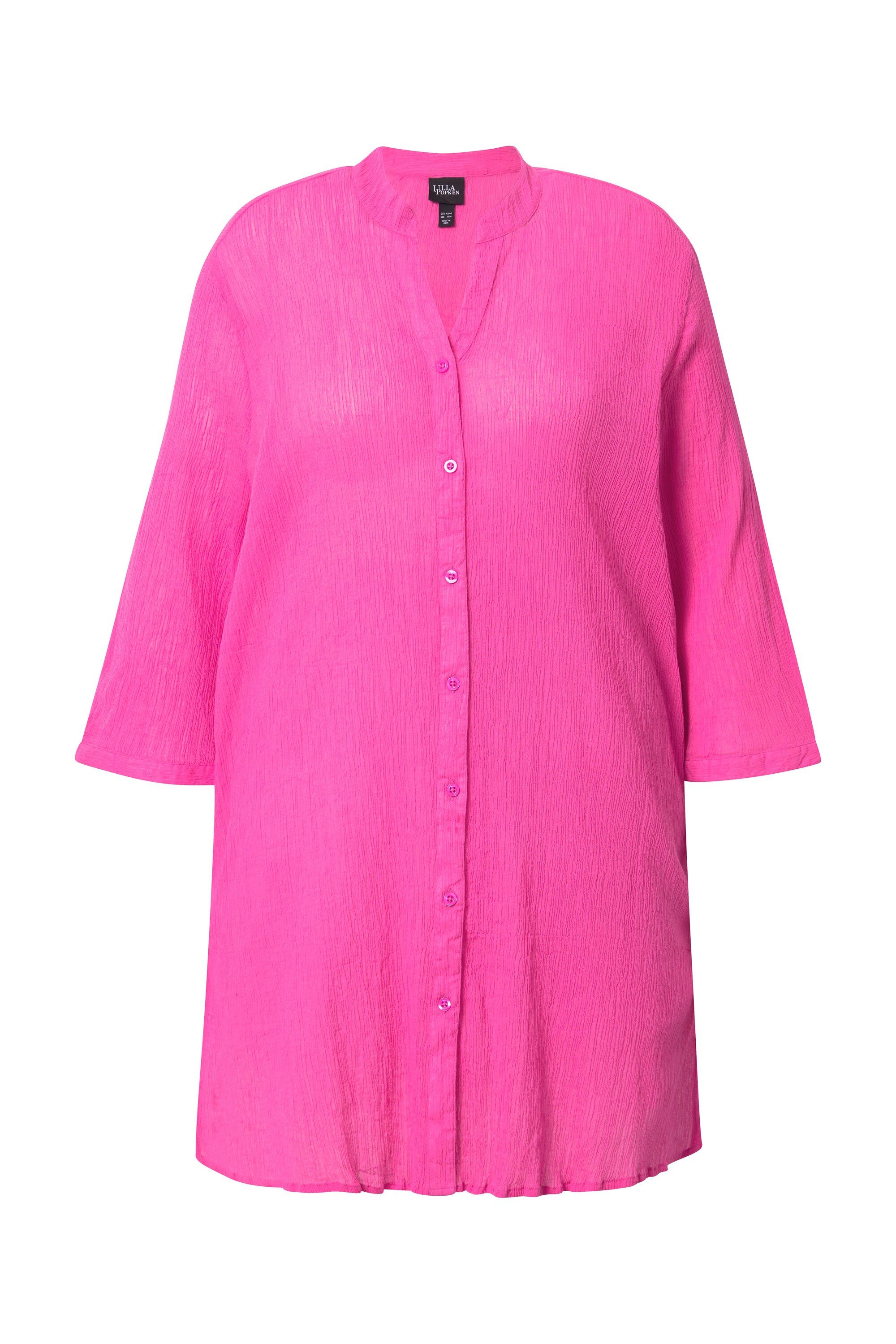 Ulla Popken Hemdbluse Longbluse Krepp Stehkragen günstig online kaufen