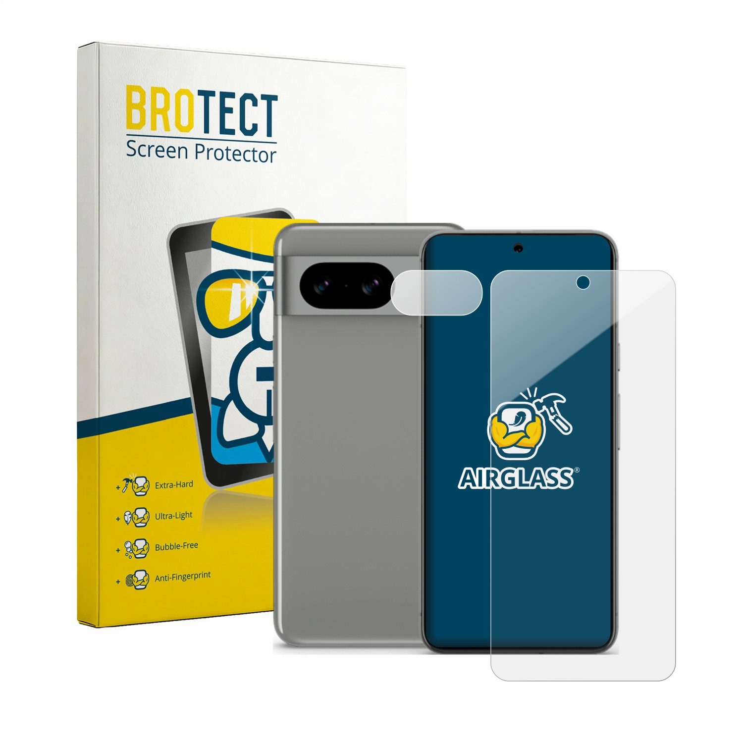 BROTECT Displayschutzglas Folie für Google Pixel 8 (Display+Kamera), Schutzfolie Glas Panzer Display Schutz klar