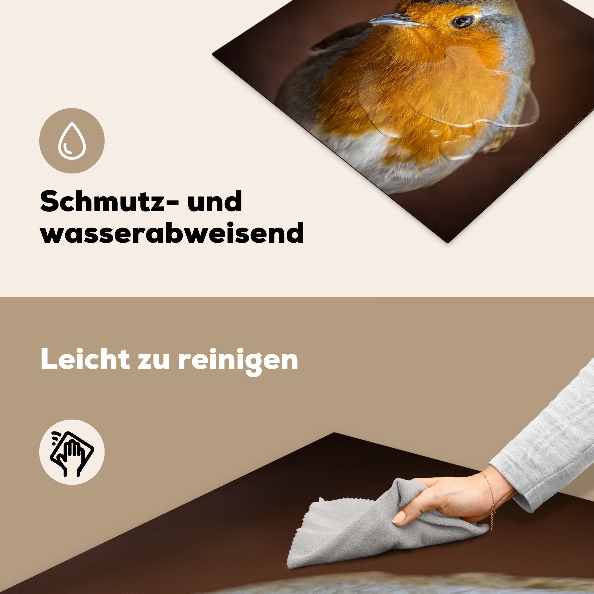 MuchoWow Herdblende-/Abdeckplatte Rotkehlchen - die 59x52 Induktionsmatte für (1 Vogel, - küche, tlg), cm, Ceranfeldabdeckung Porträt Vinyl