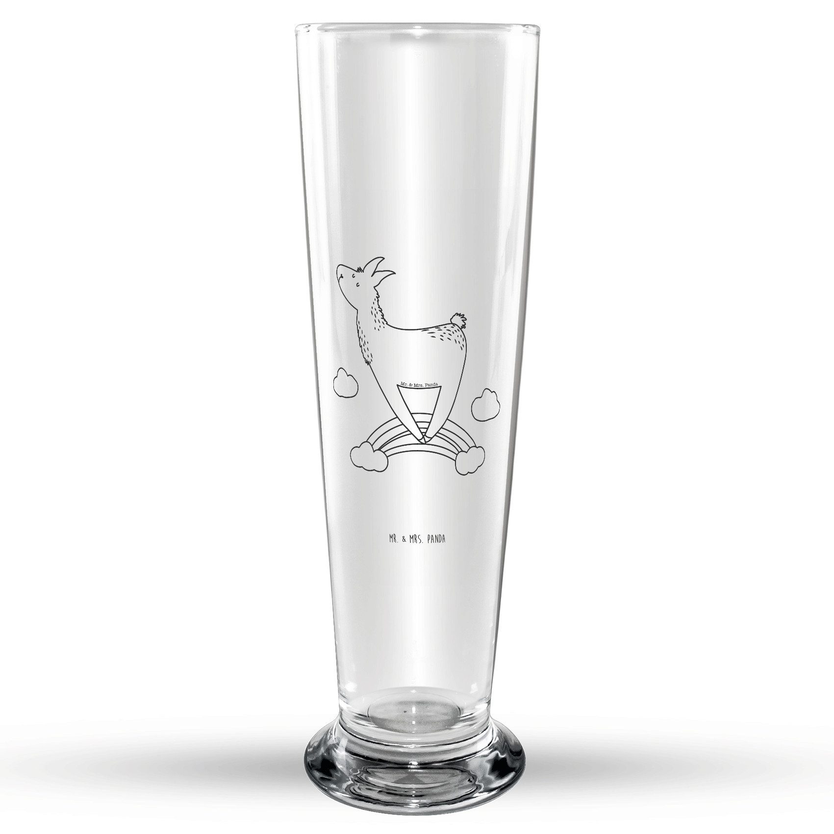 Mr. & Mrs. Panda Bierglas Lama Regenbogen - Transparent - Geschenk, Bier Krug, Hobby, Bier Glas, Premium Glas, Robustes Glas