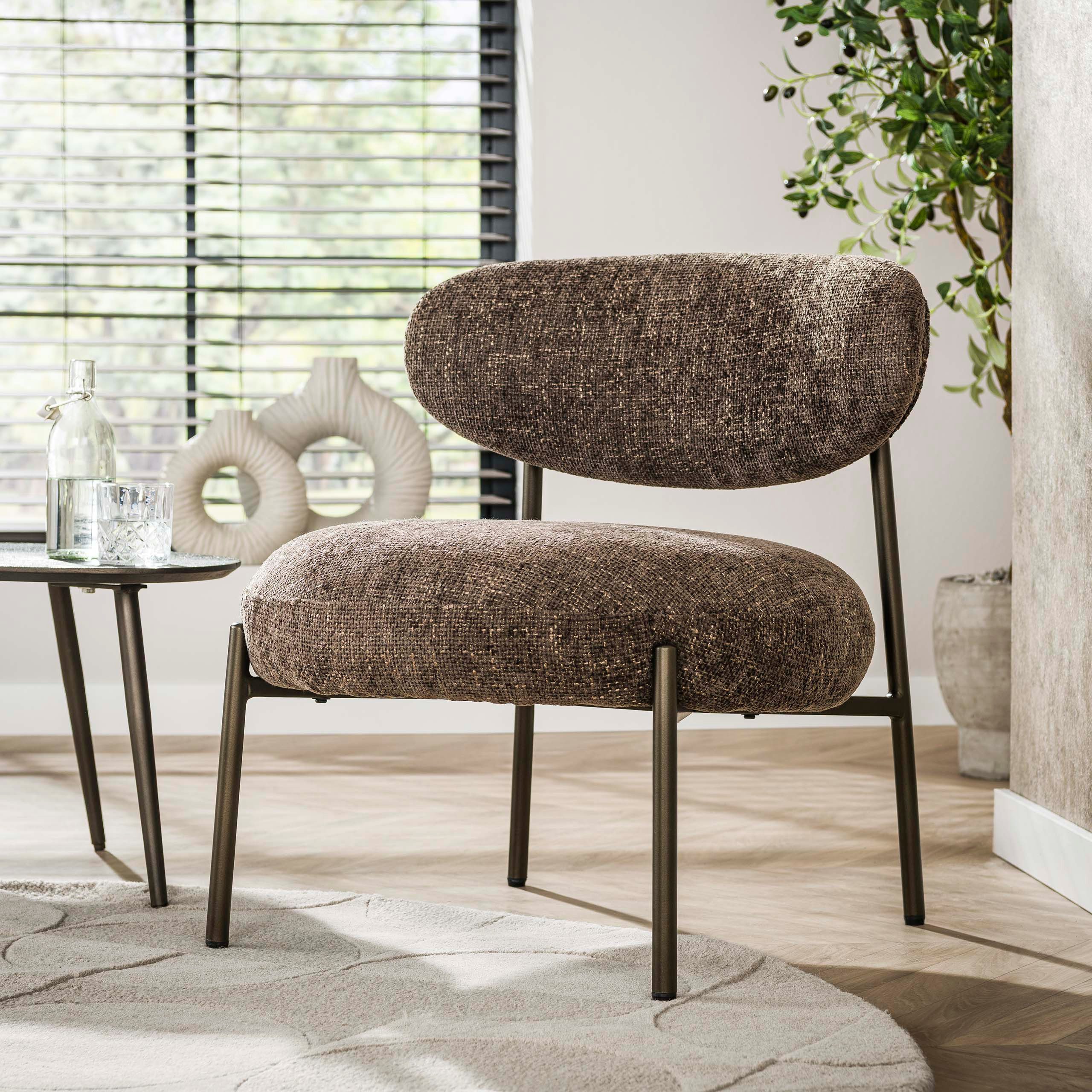 alesvelt Esszimmersessel Sessel ROUND CARGO Gepolsterter Retro-Loungesessel Taschenfederung, Beige, Braun, 62x67x71cm, Taschenfederkern