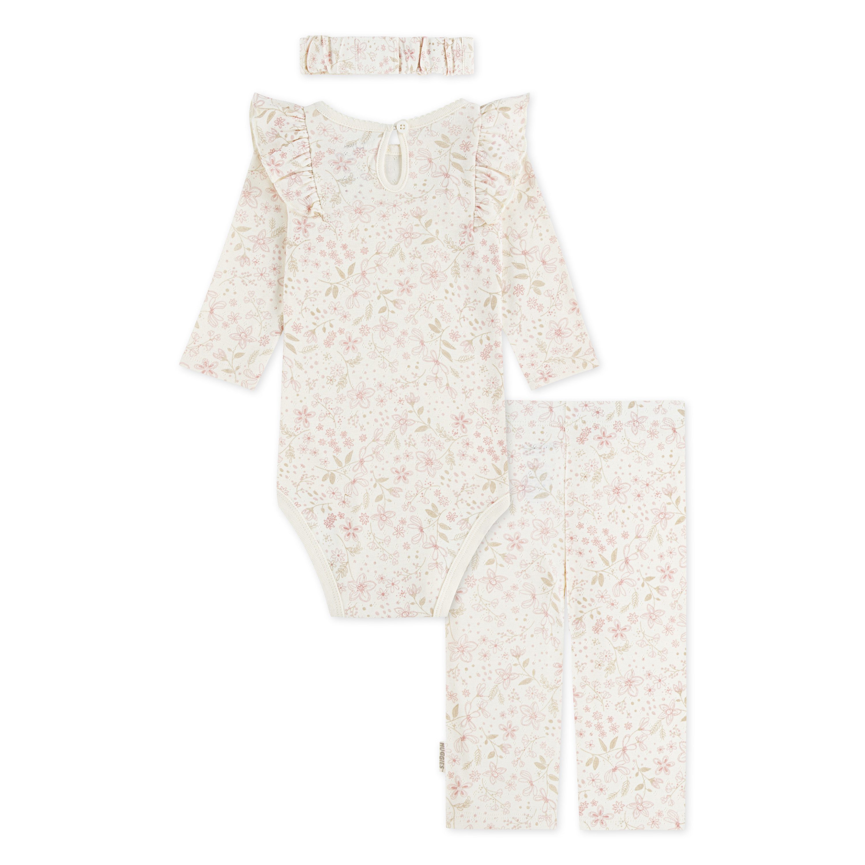 HUGGIES babywear Body & Hose HUGG BODYSUIT PANT ATTACHMENT (Set, 3-tlg) & Stirnband mit Blümchenmotiv