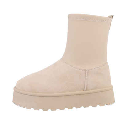 Ital-Design Damen Snowboots Freizeit Snowboots Flach Plateaustiefeletten in Beige