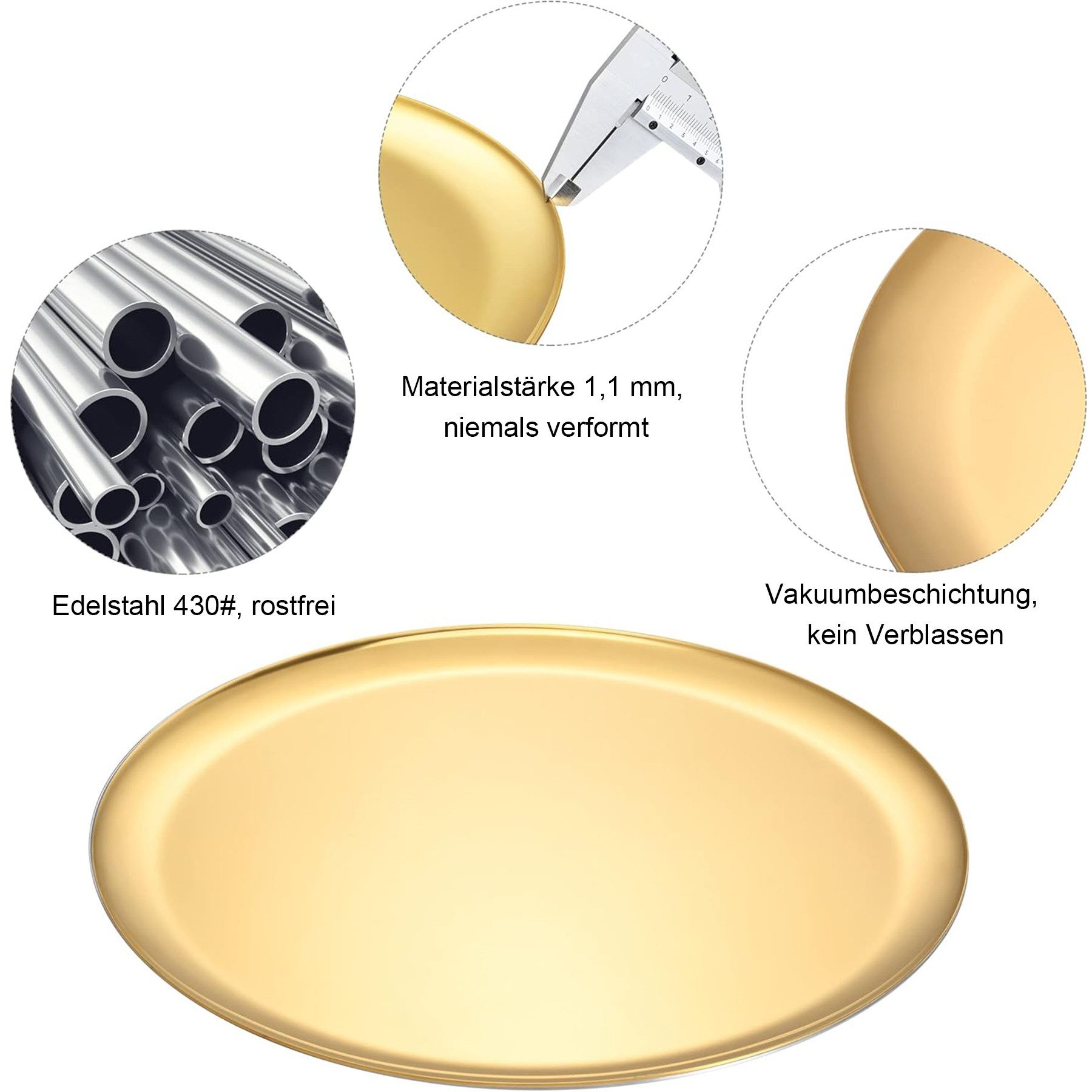 Mutig Speiseteller Gold Speiseplatte,Edelstahl,rundes,Tablett,Serviertablett,20 cm, Edelstahl Teller,für Küche Party Camping Weihnachten Restaurant