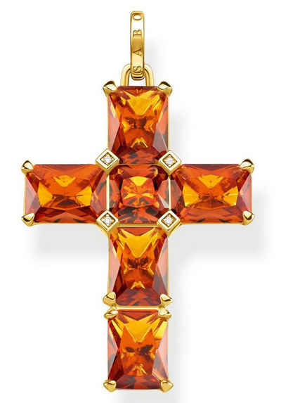 THOMAS SABO Kreuzanhänger »Kreuz orange Steine, PE890-971-8«, mit Glas-Keramik Stein, Zirkonia (synth)