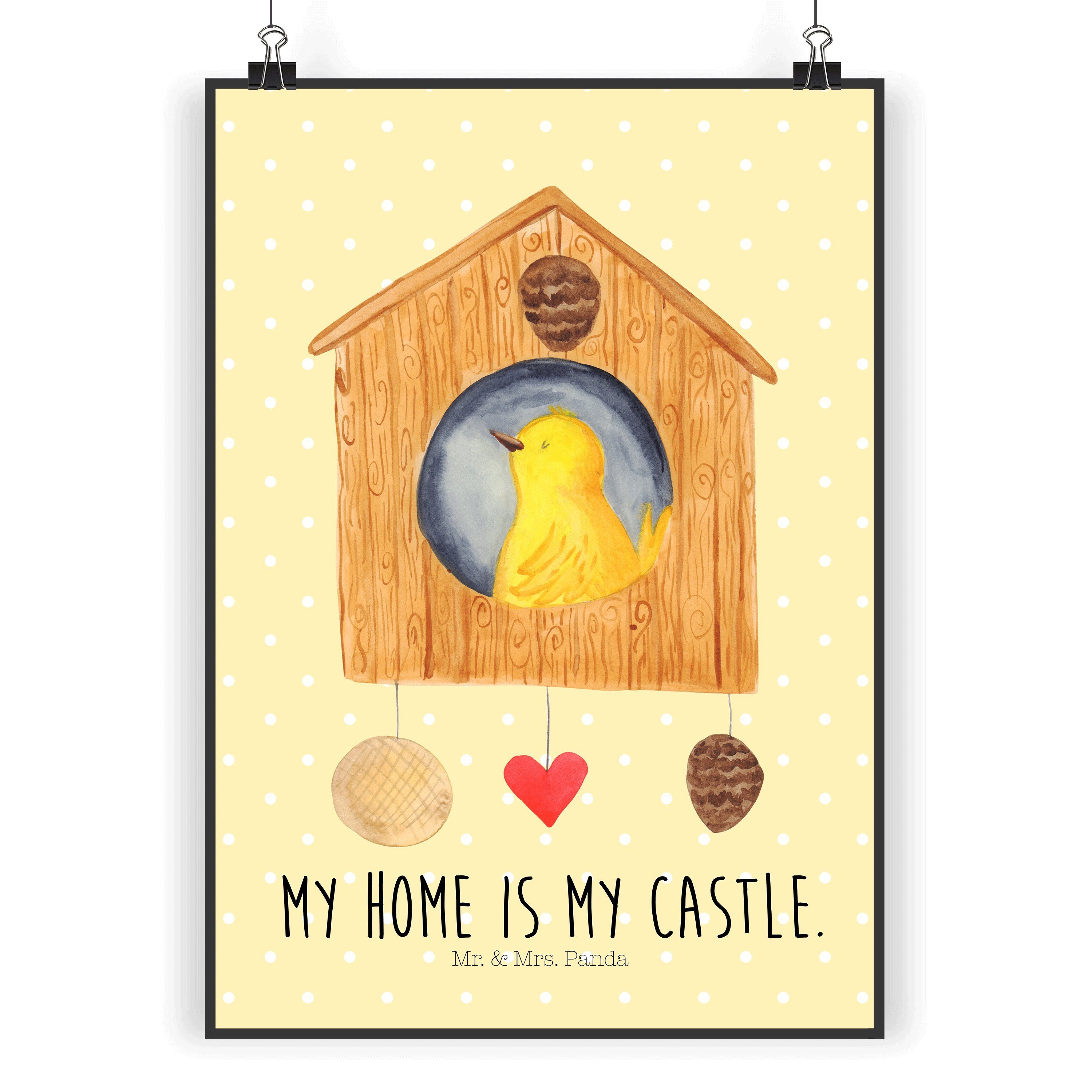 Mr. & Mrs. Panda Poster DIN A5 Vogelhaus Gelb Pastell Geschenk