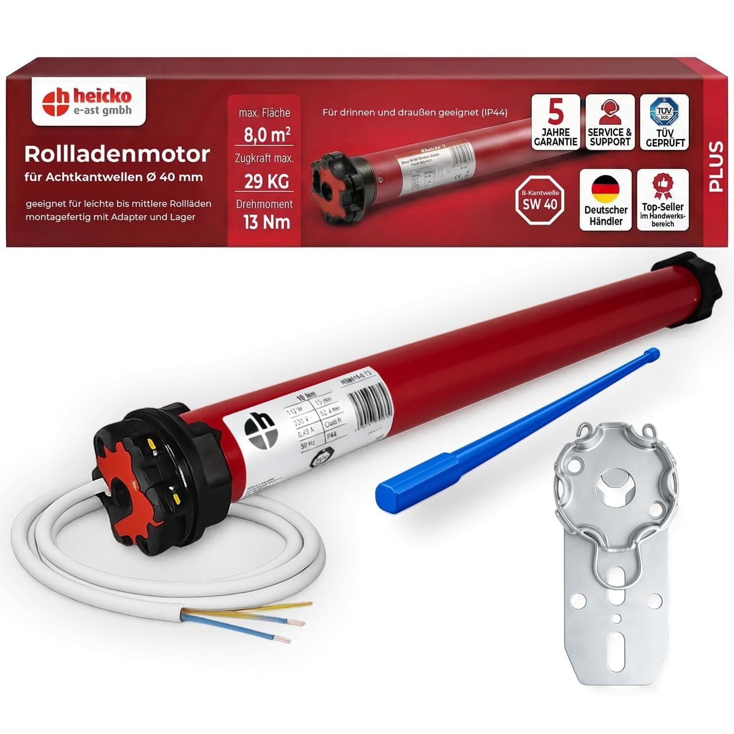 heicko e-ast GmbH Rollladenmotor Rolladenmotor Plus 13Nm SW40 mit Funk, Rohrmotor SW40, 13 Nm, max. 29 kg Zugkraft, mit BI-Funk