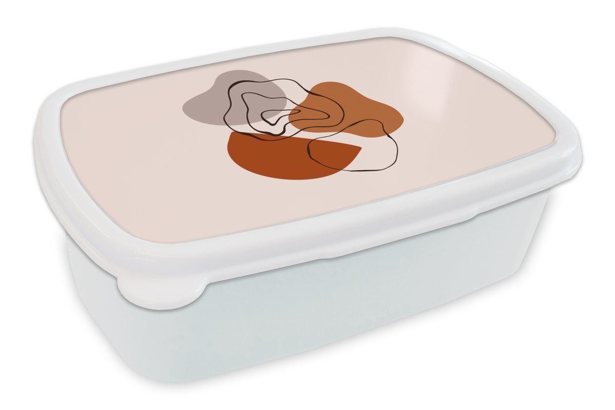 MuchoWow Lunchbox Flecken - Abstrakt - Design, Kunststoff, (2-tlg), Brotbox für Kinder und Erwachsene, Brotdose, für Jungs und Mädchen weiß