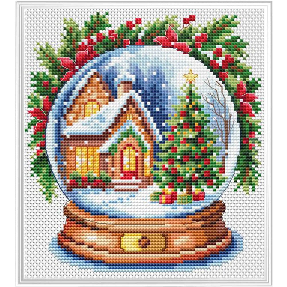 Collection D'art Kreativset CDA Kreuzstich Stickpackung "Schneekugelhaus", Zählmuster, 14,5x16cm, (embroidery kit by Marussia)