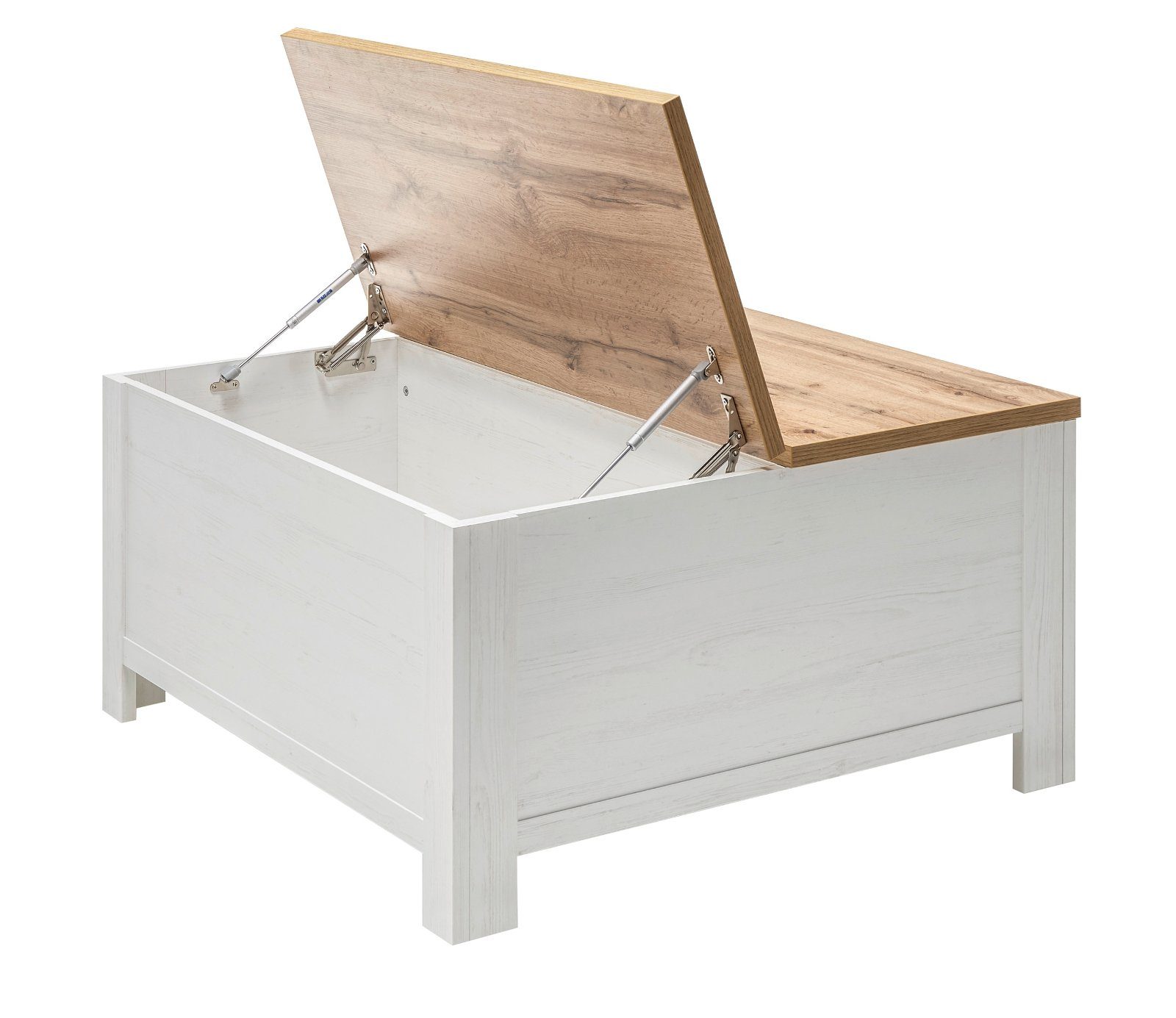 Furn.Design Couchtisch Hemsby (in Pinie weiß mit Wotan Eiche, quadratisch, 95 x 95 cm), mit Truhenfach, Landhausstil – Bild 3 von 5