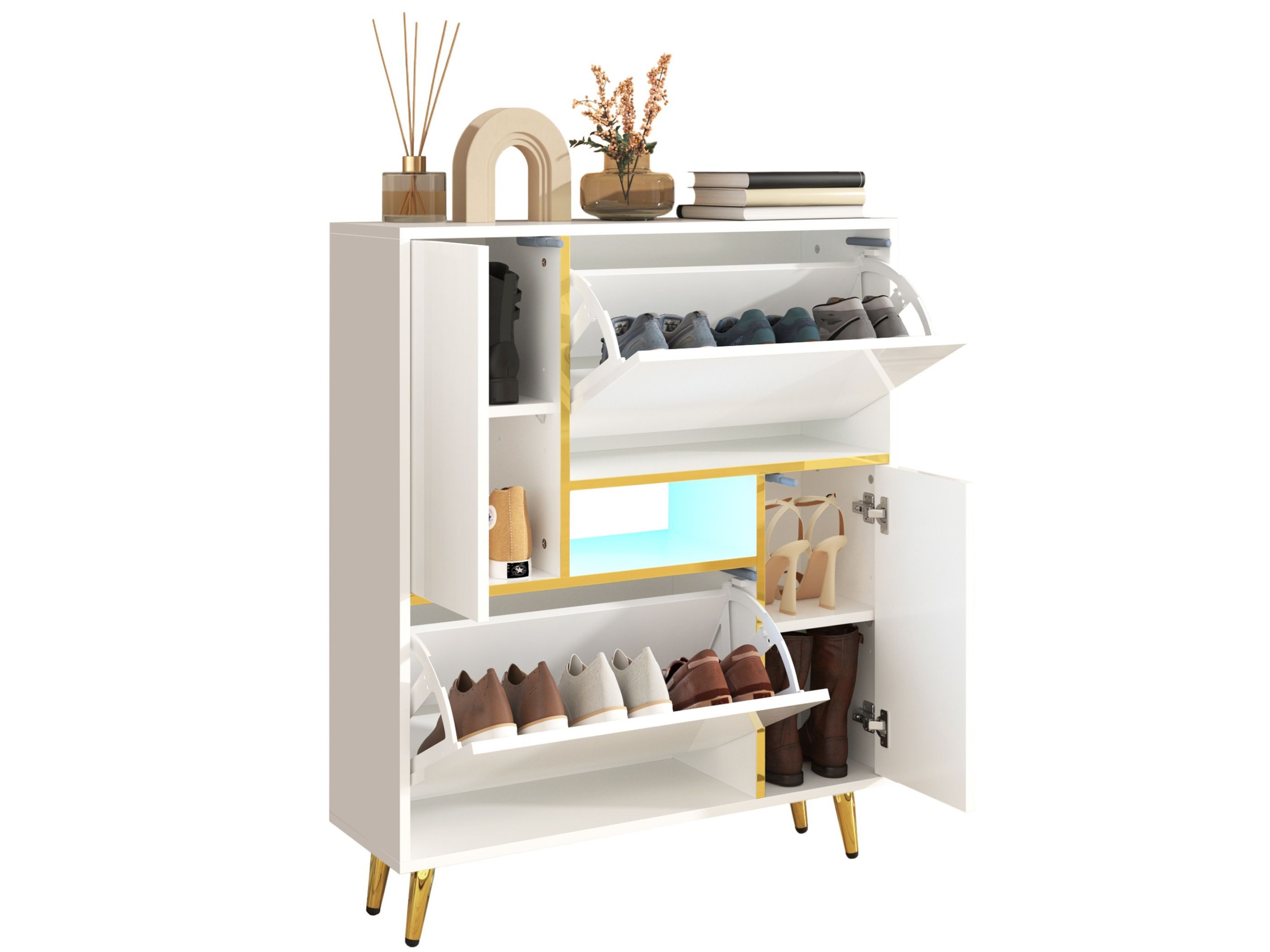 SeedWave Schuhschrank mit 16-Farben LED-Streifen, Verstellbare Regale für 10 Paar Modernes Hochglanz-Matt-Design, einfache Reinigung