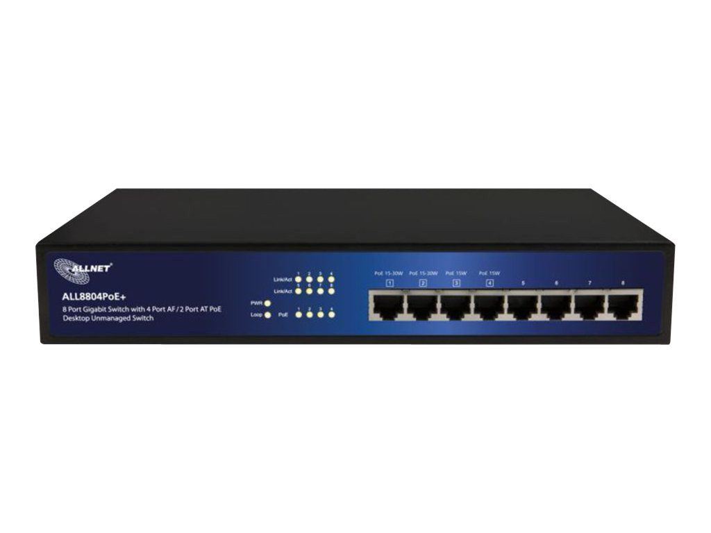 ALLNET Switch unmanaged 8 port Gigabit HPoE, 2x PoE+ oder 4x PoE, l... Netzwerk-Switch