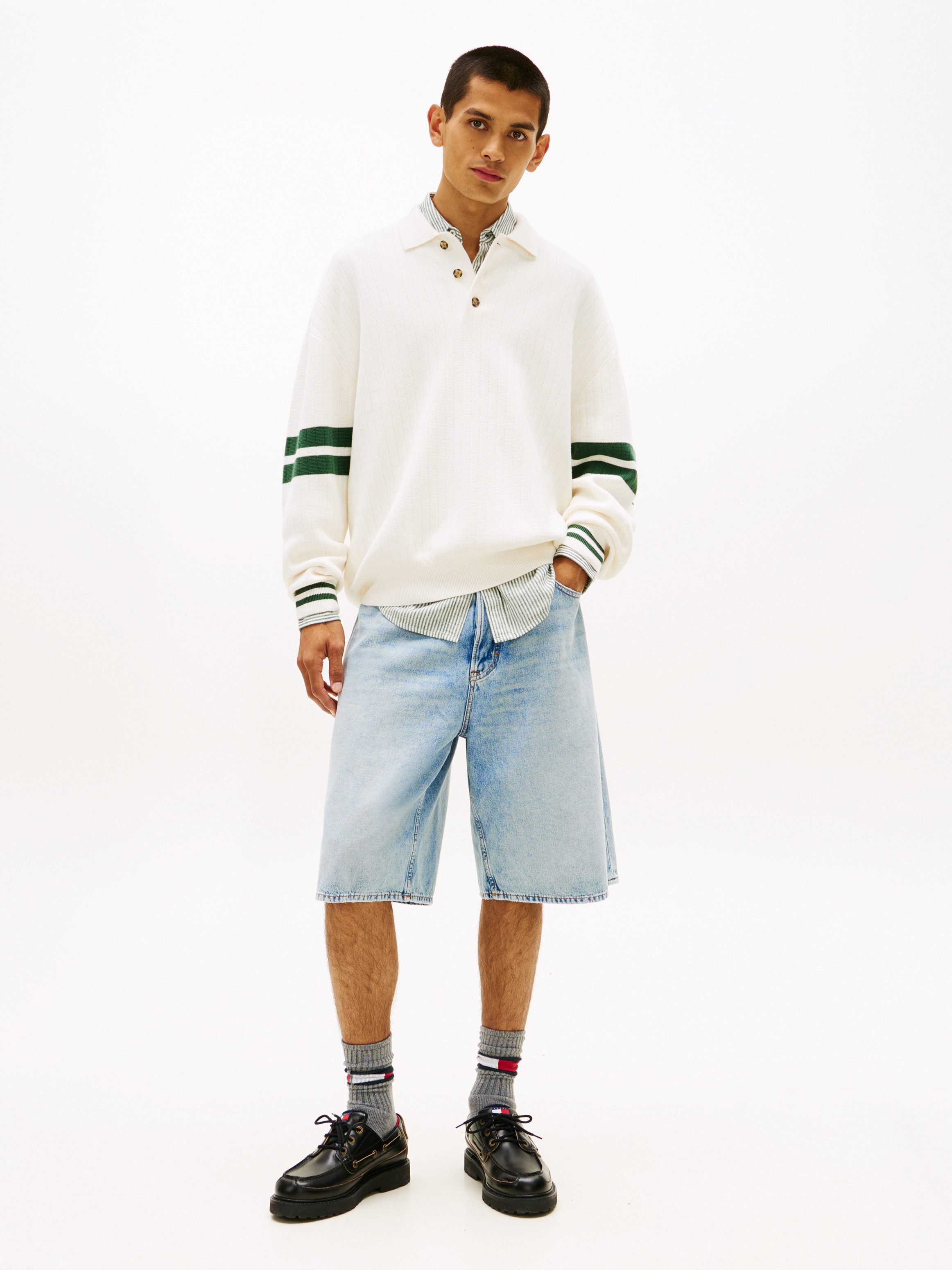 Tommy Jeans Polokragenpullover TJM 90S BLOCK KNITTED Relaxed fit mit Streifendetails