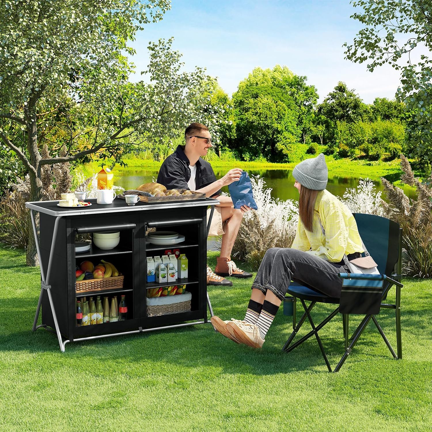 Woltu Campingschrank (1-St) Campingküche mit 6 Ablagen, Tragetasche, aus Al günstig online kaufen