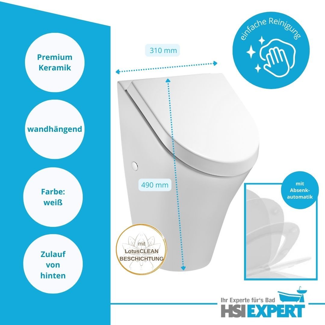 HGMBAD Urinal Urinal mit Deckel Geberit Vorwandelement Set, Keramik, Wasserspülung, Abgang hinten, (Spar-Set, Komplettset), SoftClose-Funktion – Bild 5 von 5