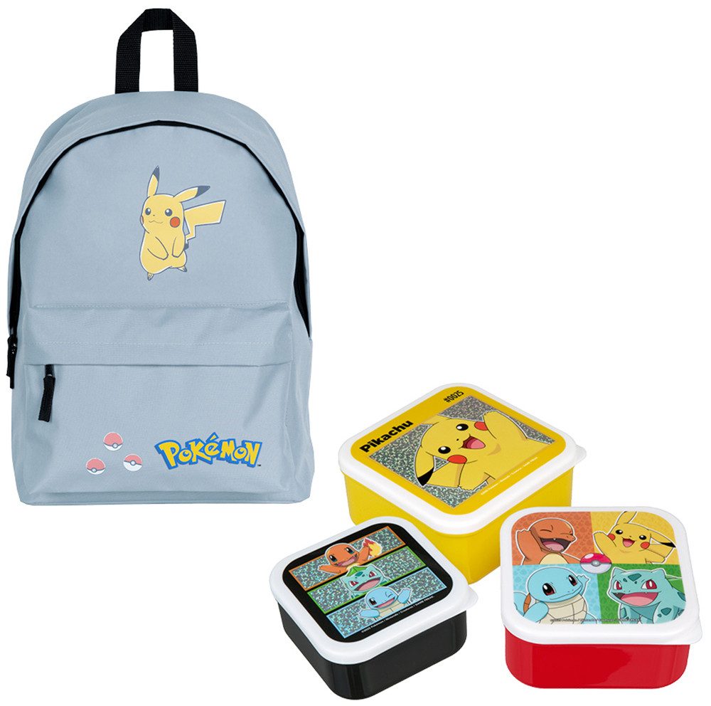 UNDERCOVER Kinderrucksack Pokémon (Set, 4-tlg), inklusive Brotdosen 3er Set
