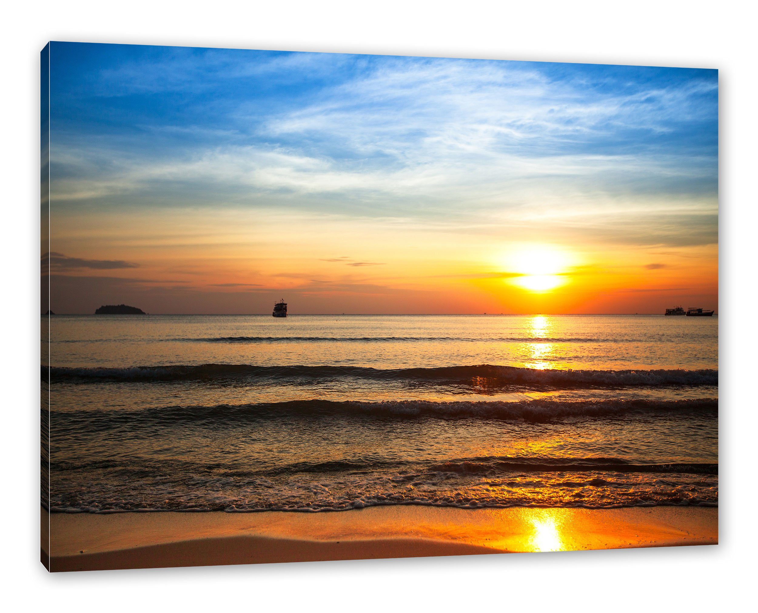 bespannt, wunderschön, (1 St), Strand Zackenaufhänger Sonnenuntergang Leinwandbild Pixxprint Strand wunderschön Sonnenuntergang Leinwandbild inkl. fertig
