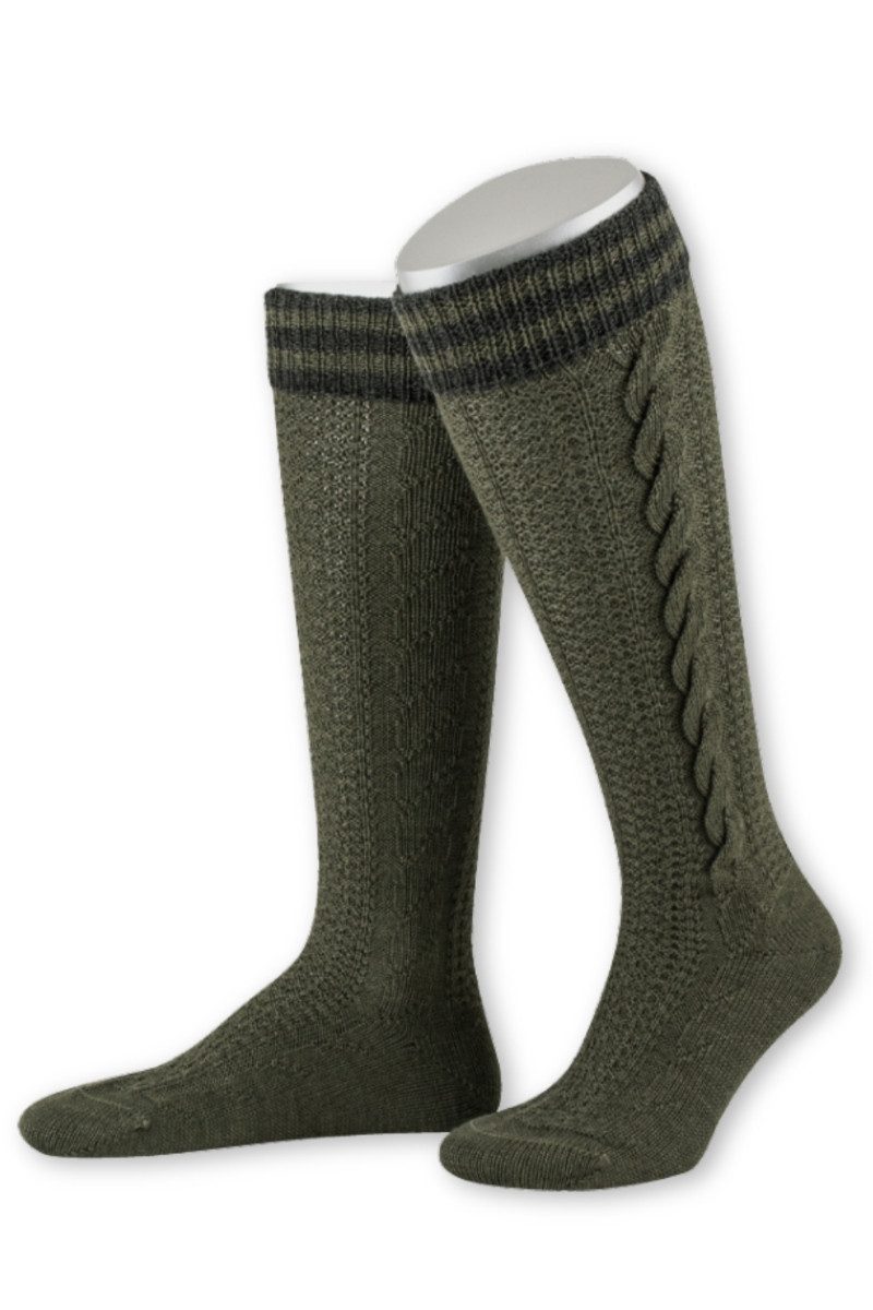 Lusana Trachtensocken Trachten Kniestrümpfe - L8995R - dunkelgrau/jägergrün günstig online kaufen