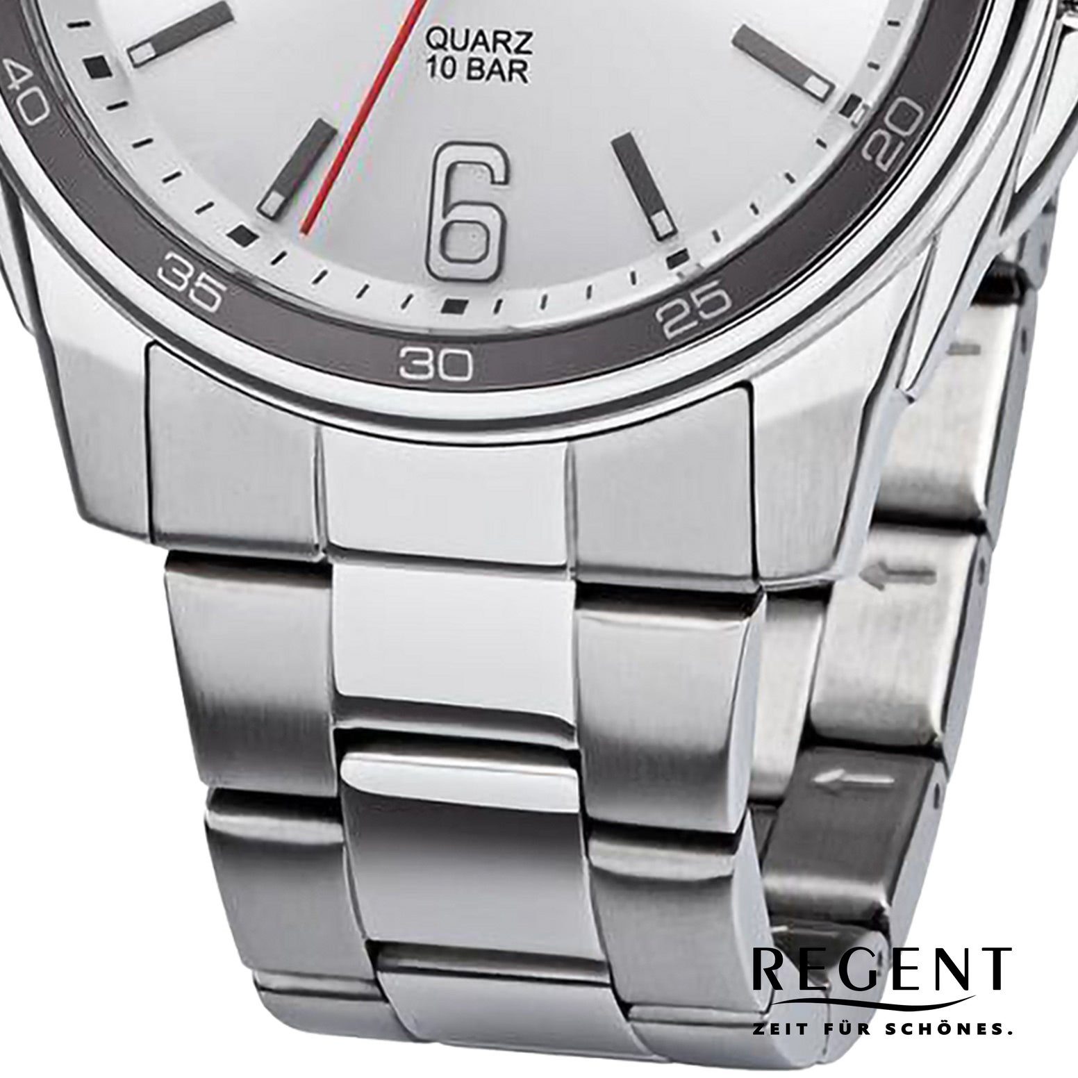 Regent Quarzuhr Armbanduhr rund, groß Analog, Regent extra 41mm), (ca. Metallarmband Herren Herren Armbanduhr