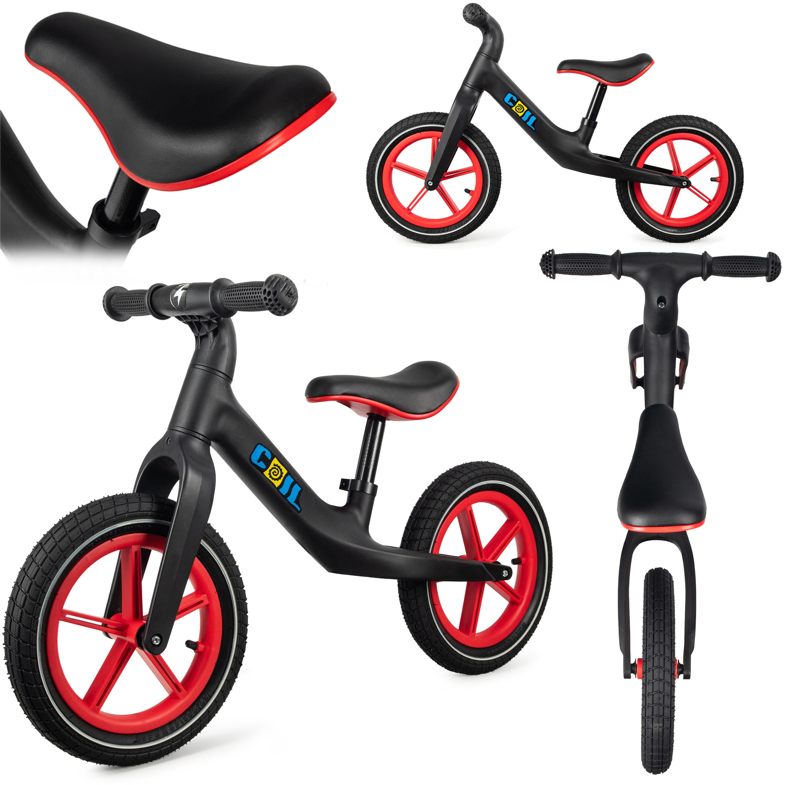 COIL Fahrrad-Laufrad Lauflernrad, Kinderlaufrad, Rutscher, Balance Bike (ab 2 Jahren und bis 30 kg), Nylonrahmen, 12-Zoll-Lufträder, Sitz aus Öko-Leder